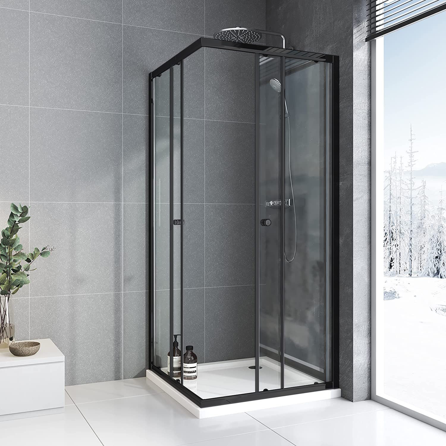 Boromal Eckdusche Duschkabine Schwarz 90x90 100x100 günstig online kaufen