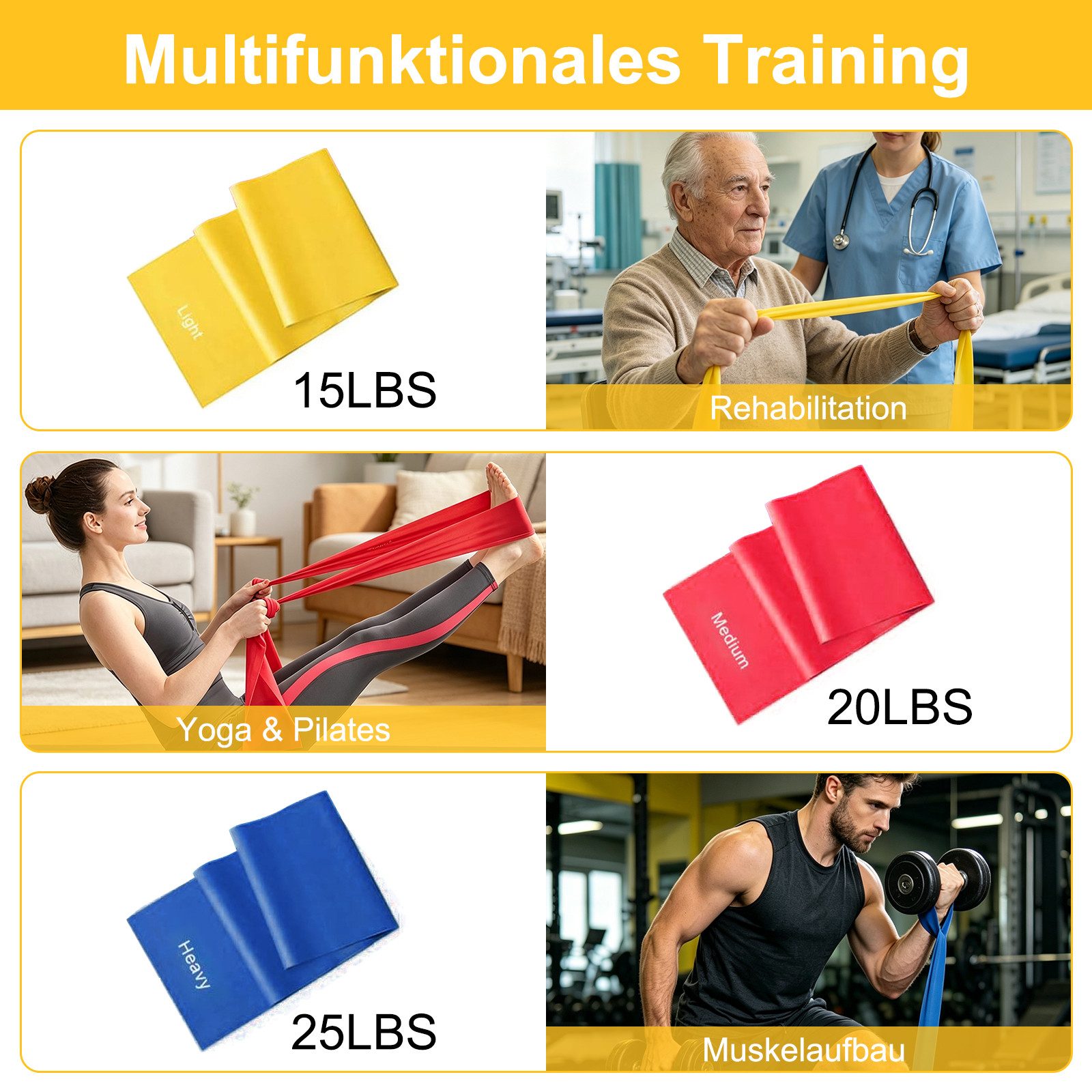 inschimmer Trainingsbänder Fitnessbänder 3er-Set Gymnastikband für Muskelaufbau Yoga Pilates