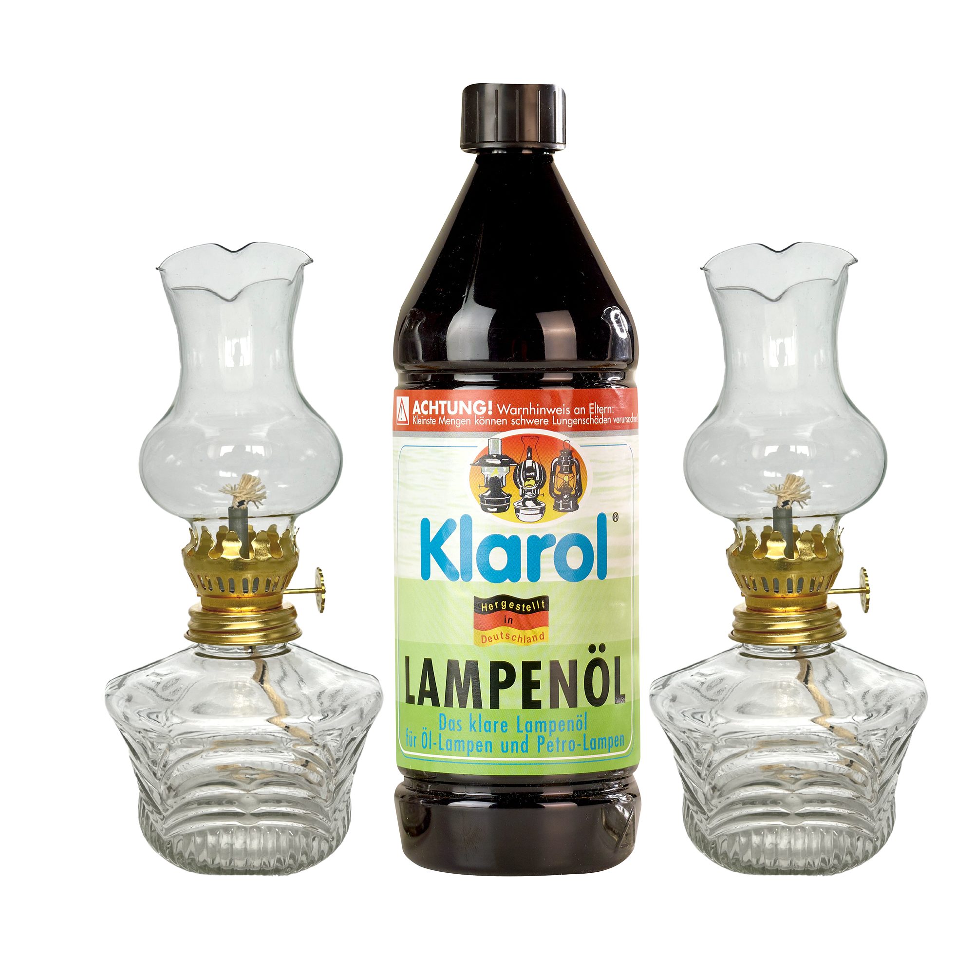 Windlicht 2x Öllampe DAISY im Set mit Klarol Lampenöl, 1 ltr.