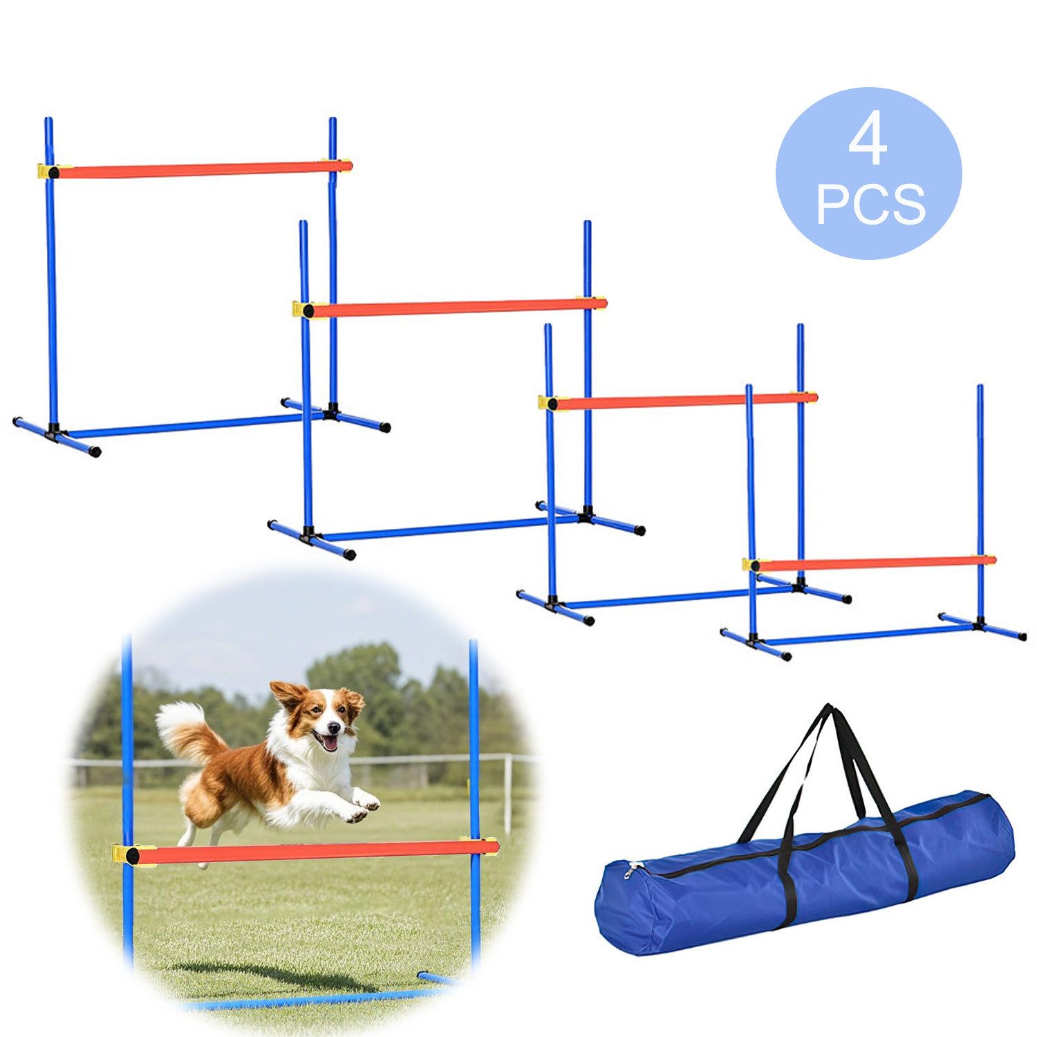 SURFOU Agility-Hürde Set Hunde Hürde Sprungring & Hundetunnel Perfekt für den Park, Höhenverstellbar Agility-Ausrüstung für Hunde Interessant Spiele Training Agility-Ausrüstung für Hunde Interessant Spiele Training