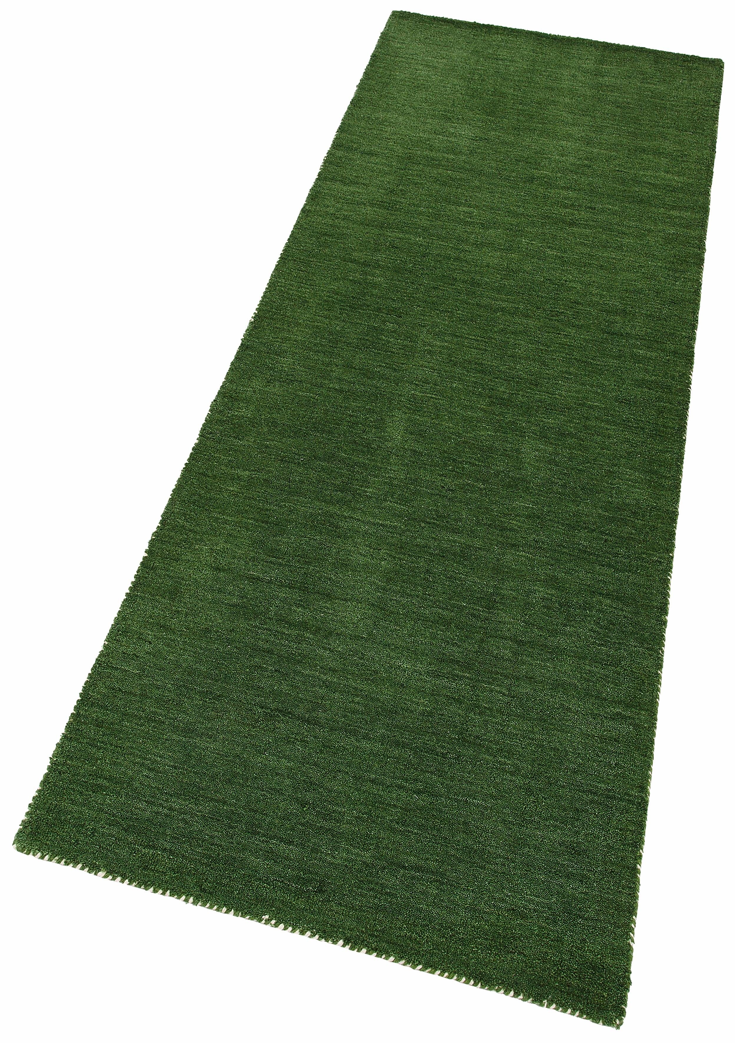 Läufer Gabbeh Uni, THEKO, rechteckig, Höhe: 14 mm, Teppich-Läufer, meliert, reine Schurwolle, handgewebt, Wohnzimmer dunkelgrün