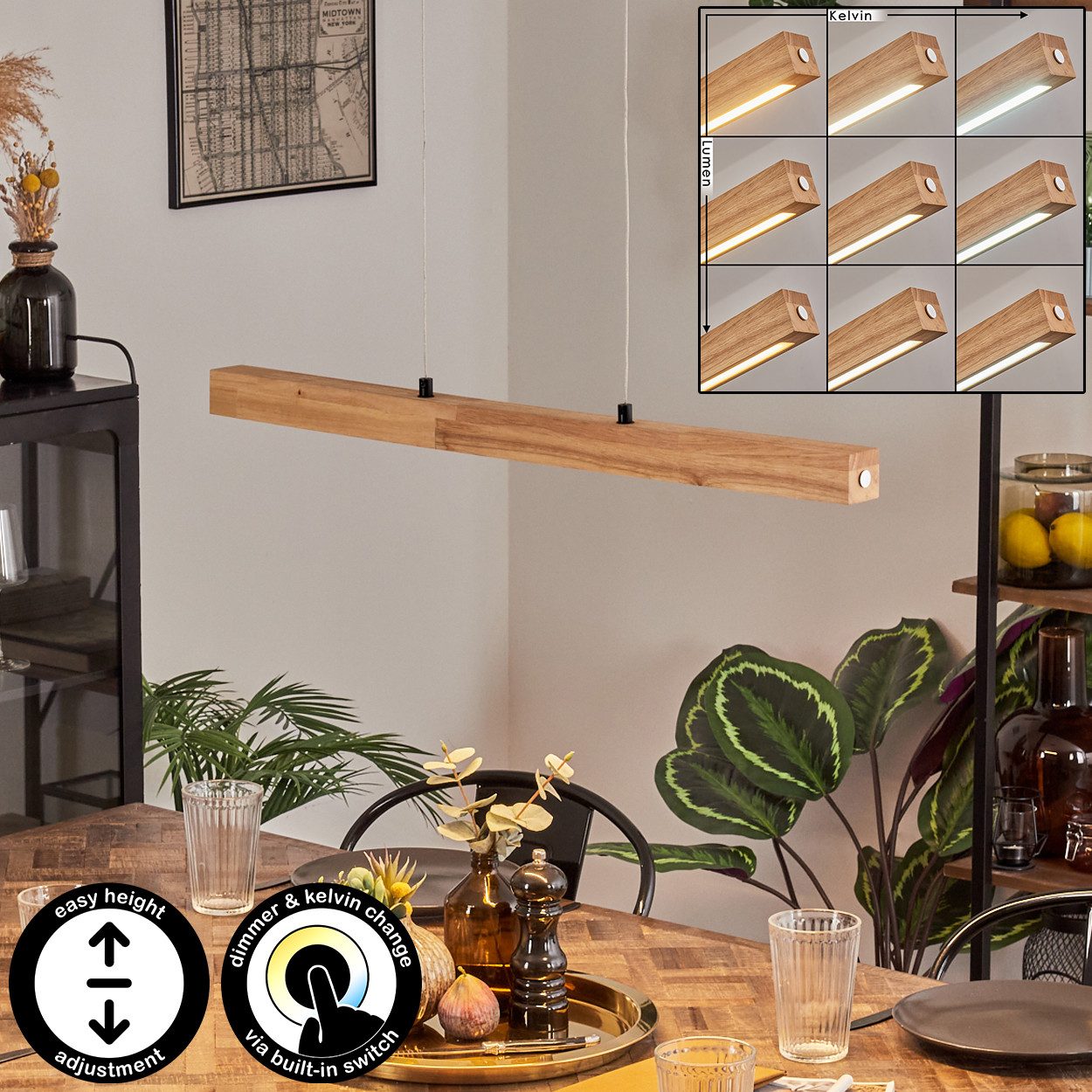 hofstein Pendelleuchte dimmbare Hängelampe aus Metall/Holz/Kunststoff in Sc günstig online kaufen