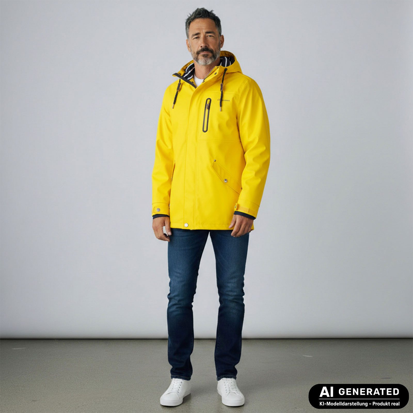 Dry Fashion Regenjacke Lübeck Herren PU-Parka - Outdoor-Jacke Mantel Wasserdicht & Winddicht Verschweißte Nähte, Verstellbare Kapuze, Abgedeckter Reißverschluss