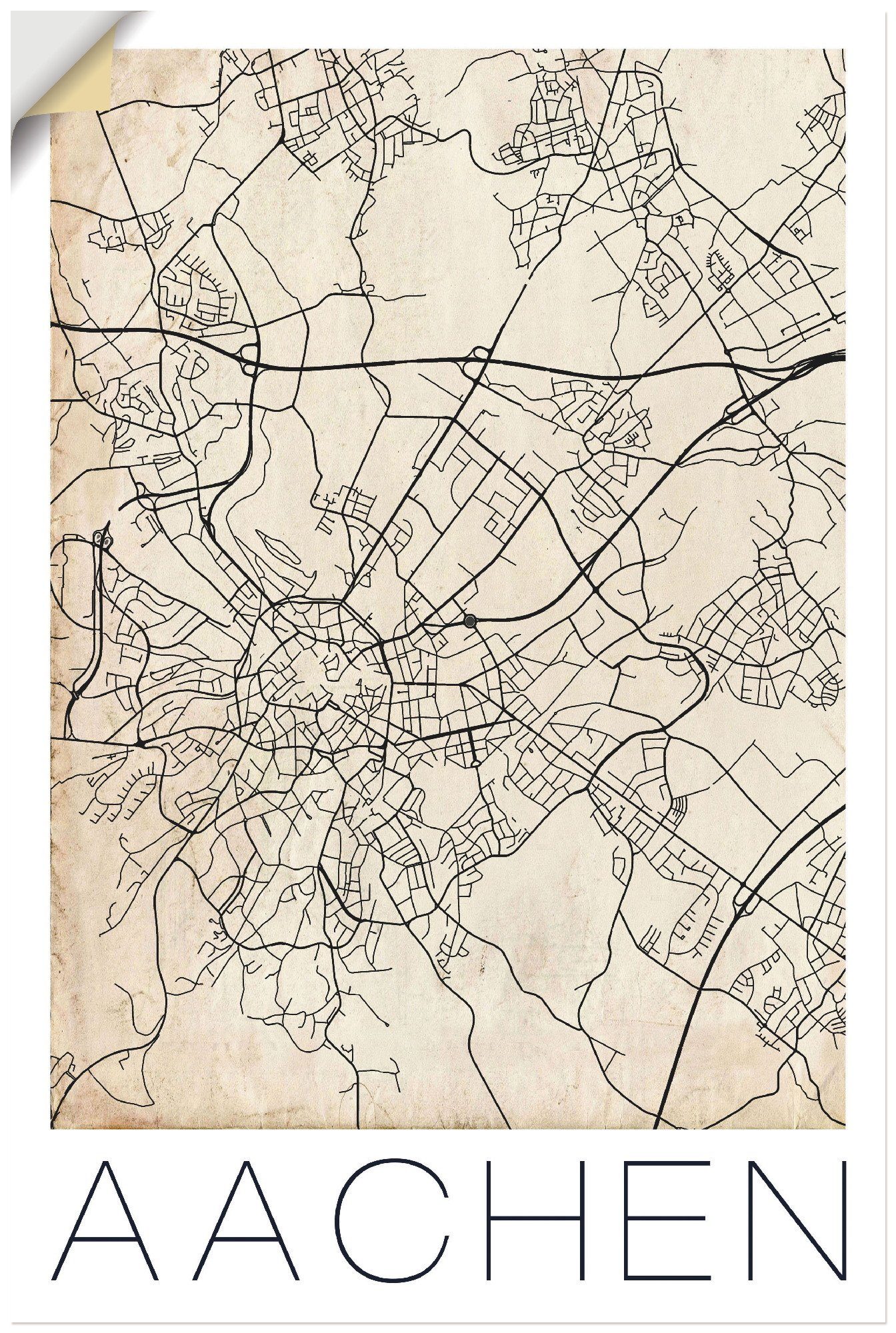 Alubild, Aachen Retro Karte oder Grunge, Artland (1 Wandaufkleber versch. Poster Größen als Wandbild Deutschland Deutschland St), Leinwandbild, in