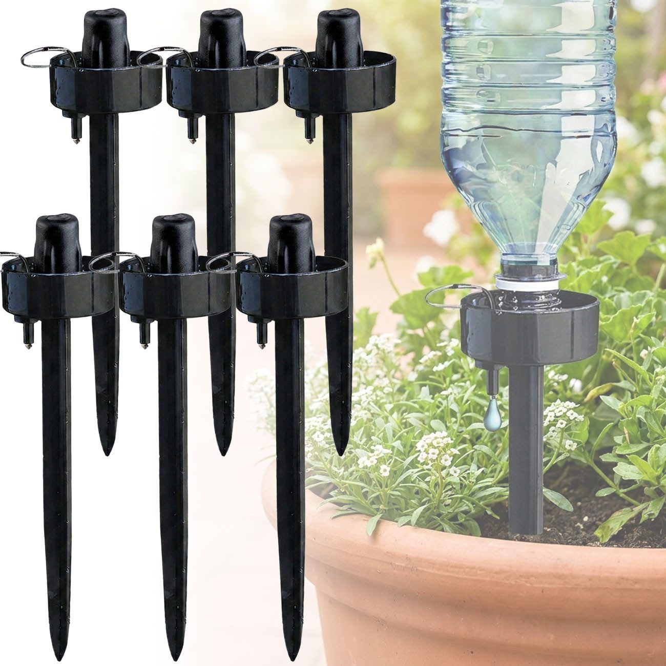 Casativo Tropfer Bewässerungssystem für PET-Flaschen Pflanzenbewässerung Ø6x27,5 cm, (Set, 6-tlg), 0,5–1,5L PET-Flaschen, Wassermenge in 4 Stufen regulierbar, 6/12 St.