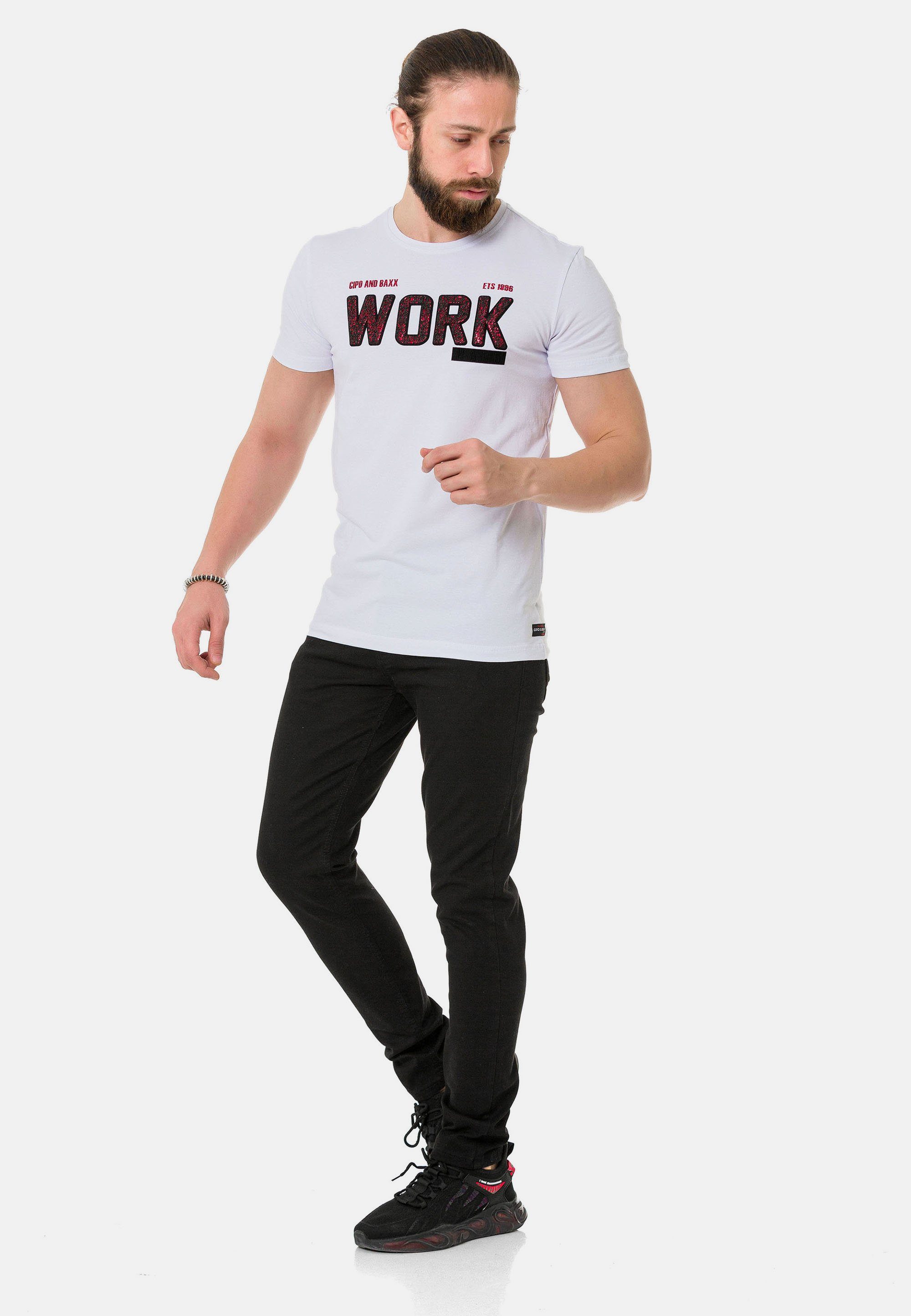 Work-Aufdruck coolem mit Cipo & weiß Baxx T-Shirt