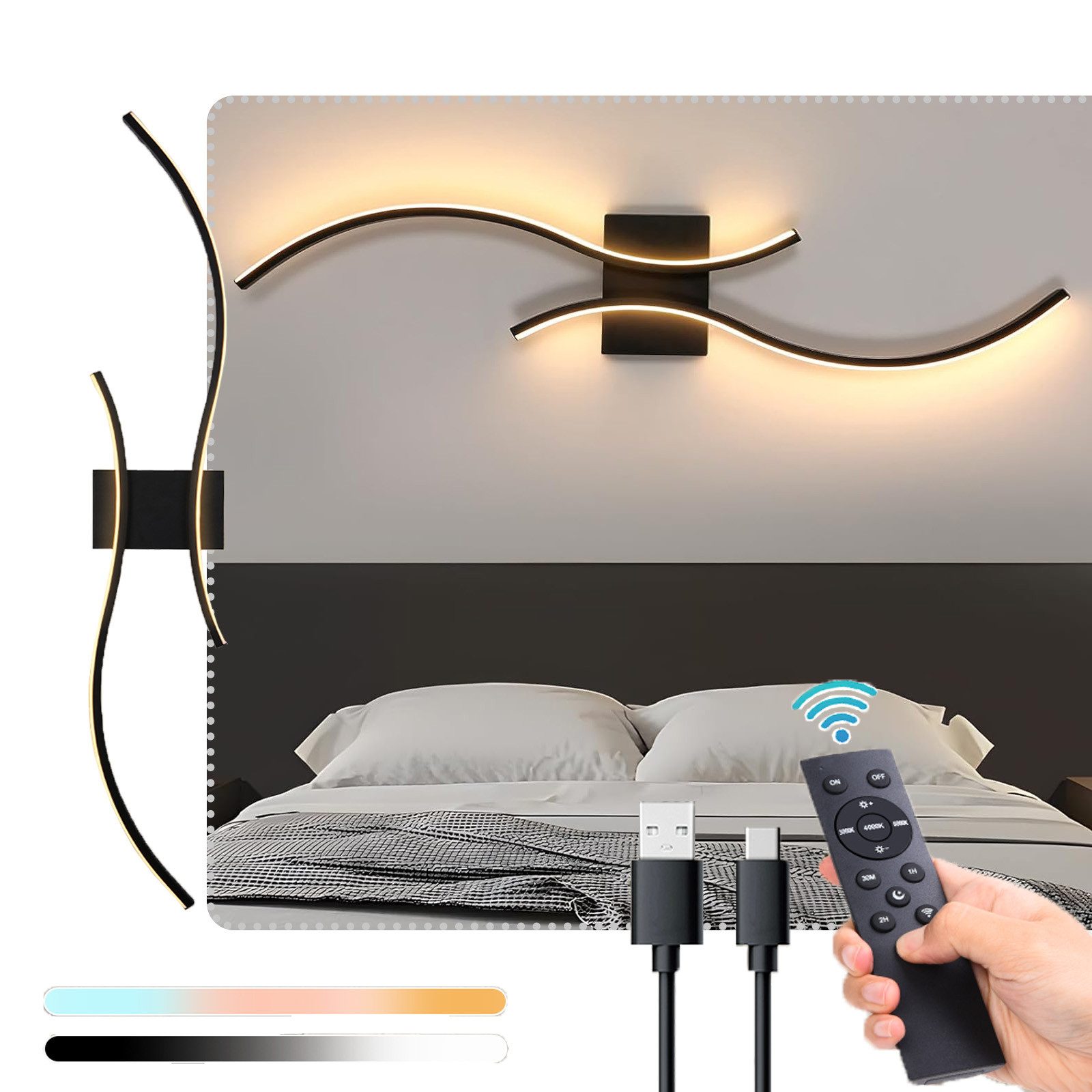 Jibenhome LED Spiegelleuchte Gebogene LED-Wandleuchte Akku, günstig online kaufen