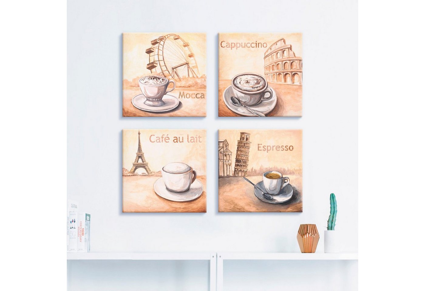 Artland Leinwandbild »Mocca Cappuccino Café au lait Espresso«, Getränke (4 Stück)-HomeTrends