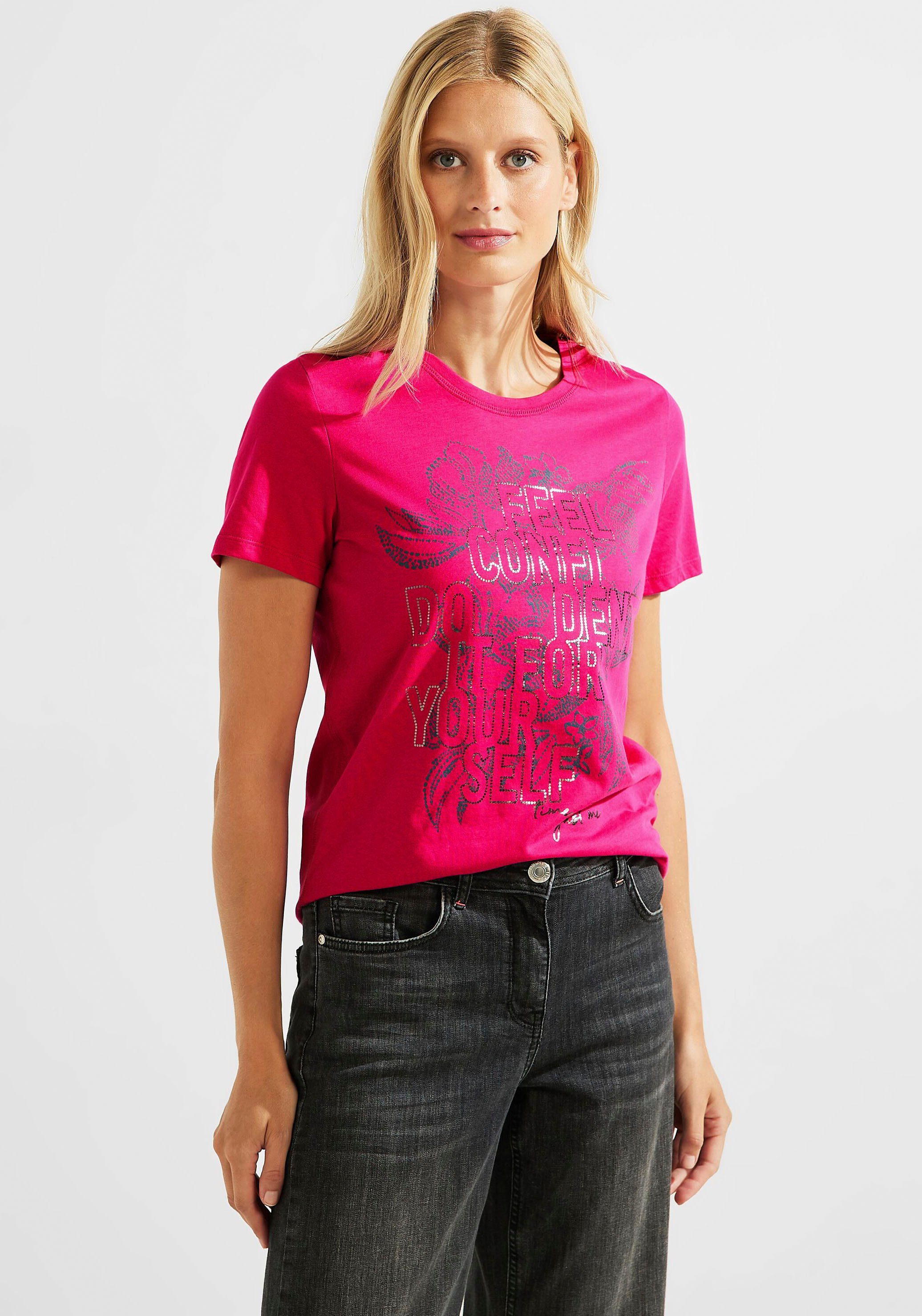 Cecil T-Shirt mit Steinchendetails cool pink | 