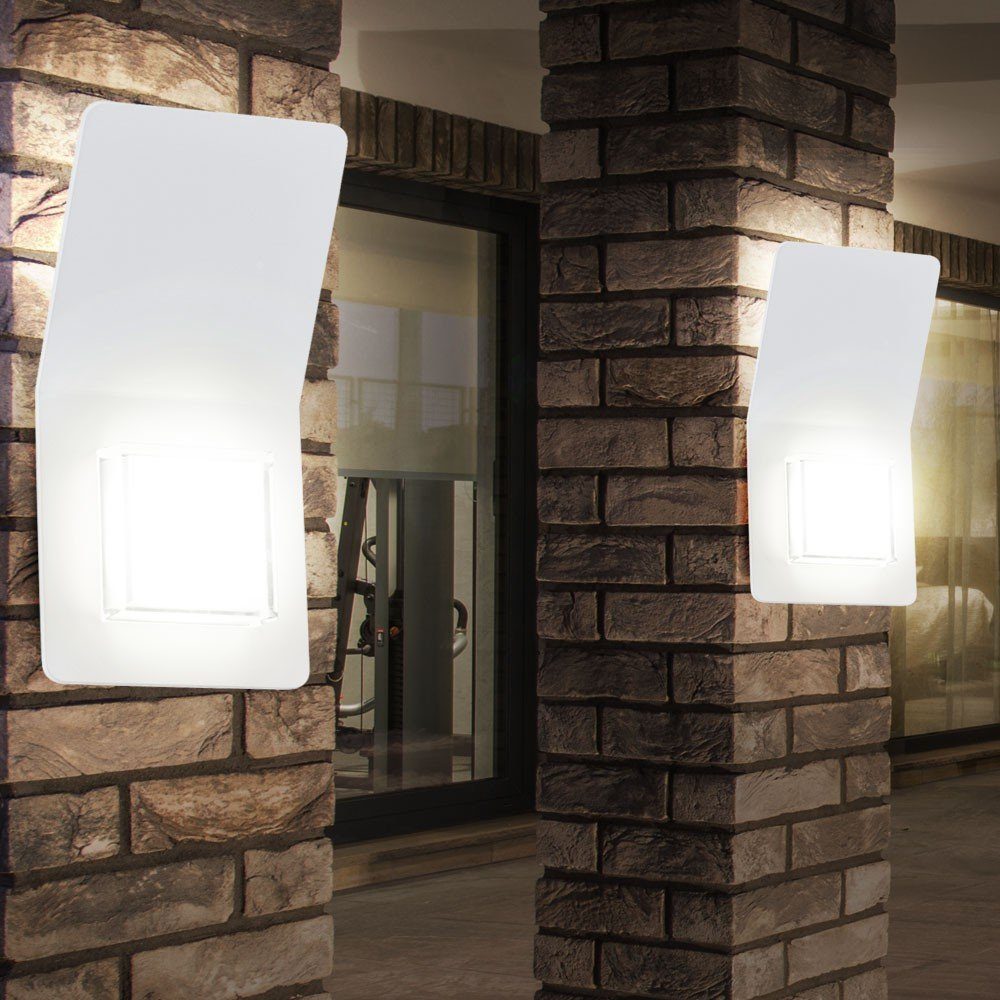 etc-shop Außen-Wandleuchte, LED-Leuchtmittel fest verbaut, Warmweiß, 2er Set LED Außen Wand 5 Watt Leuchte Balkon Garagen Beleuchtung