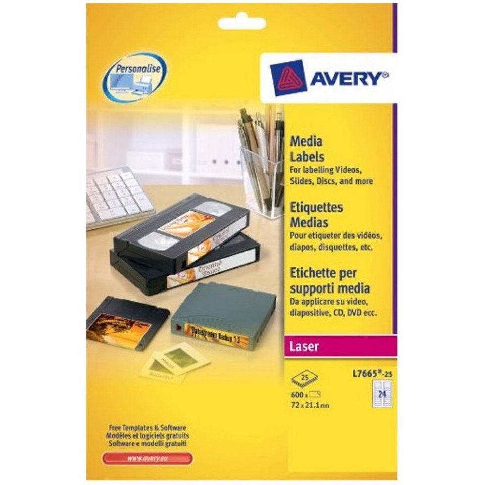 Avery Zweckform Etiketten 600x Etiketten Aufkleber für A4 Drucker, Aufkleber  für Band Bänder Mini Data Cartridge DDS DAT 8D etc