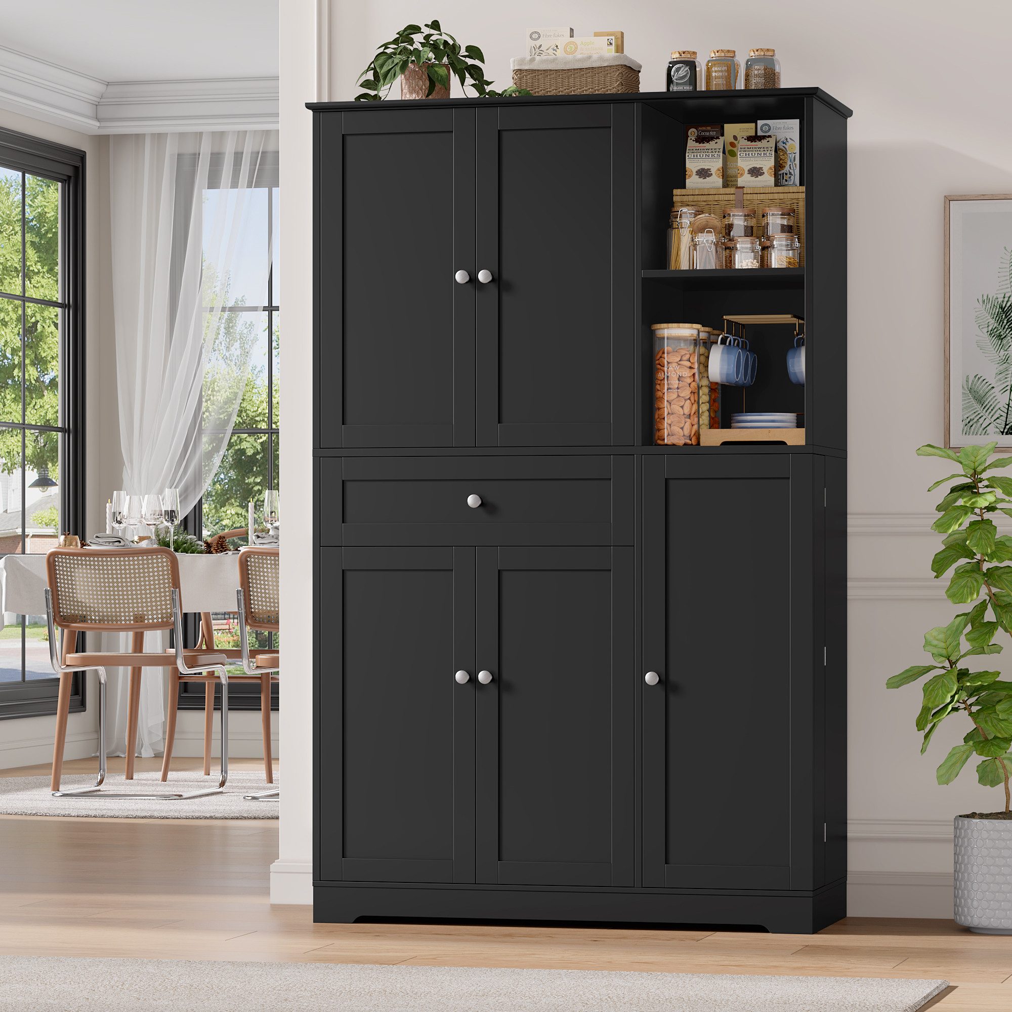 Homfa Mehrzweckschrank Küchenschrank mit Gewürzregal Buffetschrank Vorratsschrank mit 5 Türen und 1 Schublade 173x104x40cm