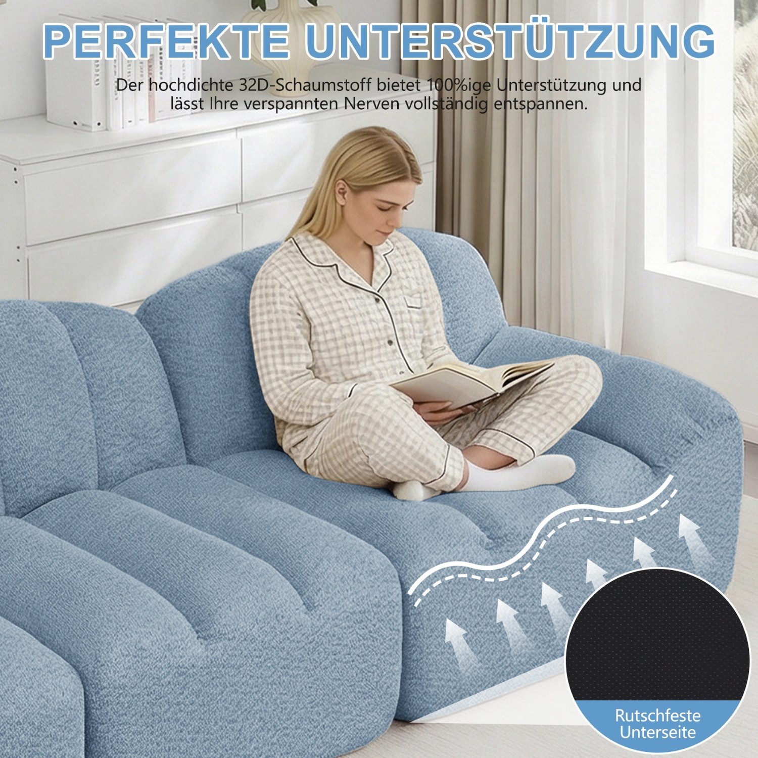 ANYSUN Sofa 3-Sitzer modular kombinierbar Polstersofa Chaiselongue, Chaiselongue Cordstoff-Sofa,Muschelform, Boneless Sofa, 32D Hochdichtschaum, tiefe Sitzfläche, ideal für Wohnzimmer,Heimkino