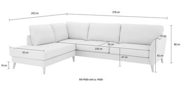 Home affaire Ecksofa MARSEILLE 278/202 cm, L-Form, Ottom. rechts/links, mit Massivholzbeinen aus Eiche, verschiedene Bezüge und Farbvarianten