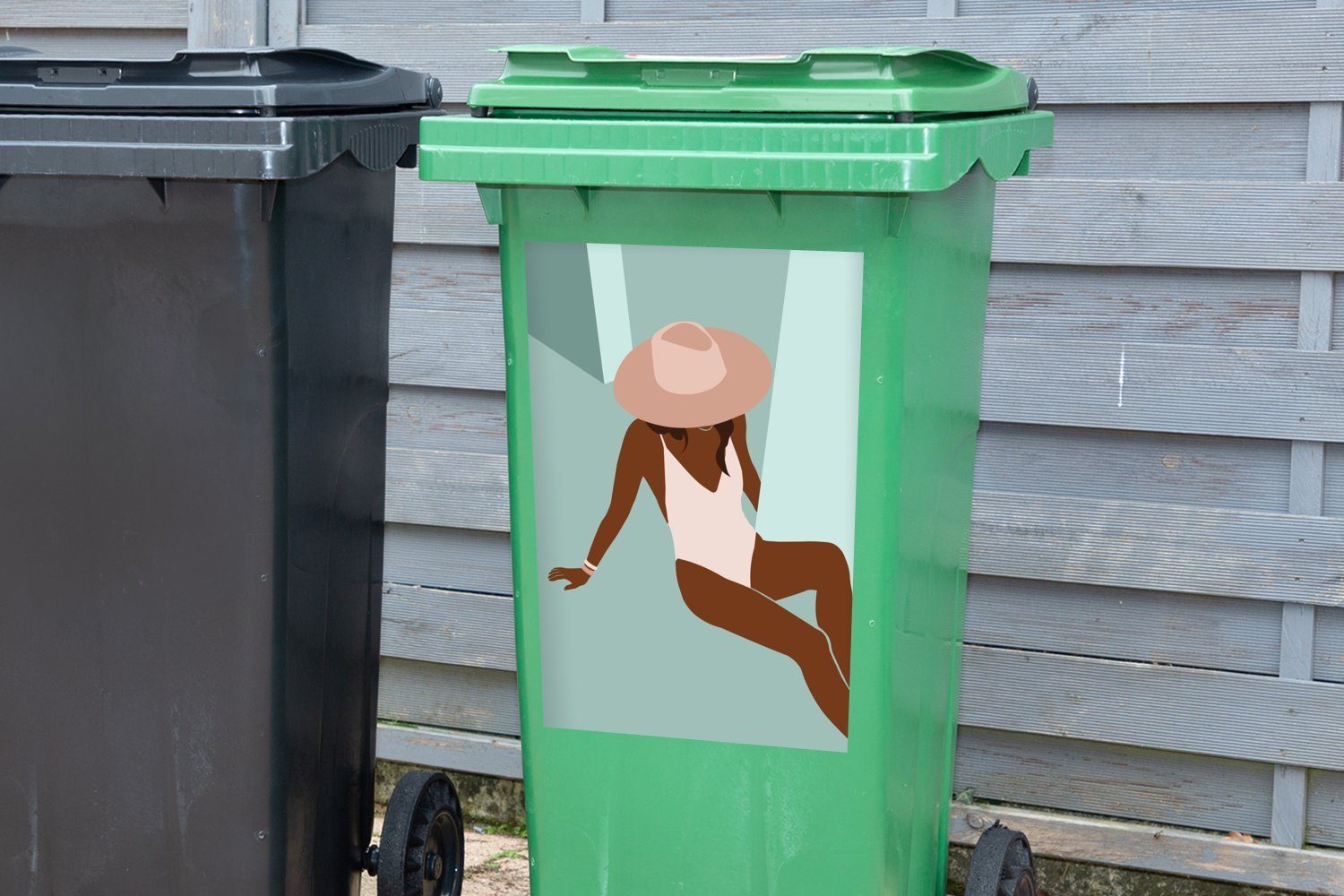 Mülltonne, Sommer MuchoWow Container, Frauen Abfalbehälter St), Sticker, (1 - Mülleimer-aufkleber, Wandsticker Badeanzug -