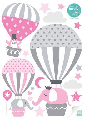 lovely label Wandsticker Heißluftballons rosa/grau - Wandtattoo Kinderzimmer Mädchen