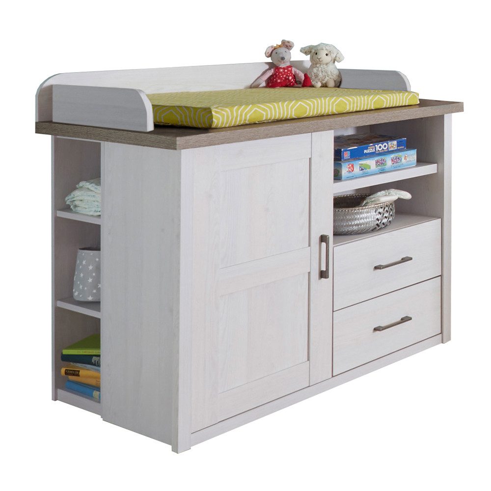 Lomadox Wickeltisch LUND-78, Pinie weiß Nb./Trüffel Eiche Nb. 106/102/75 cm