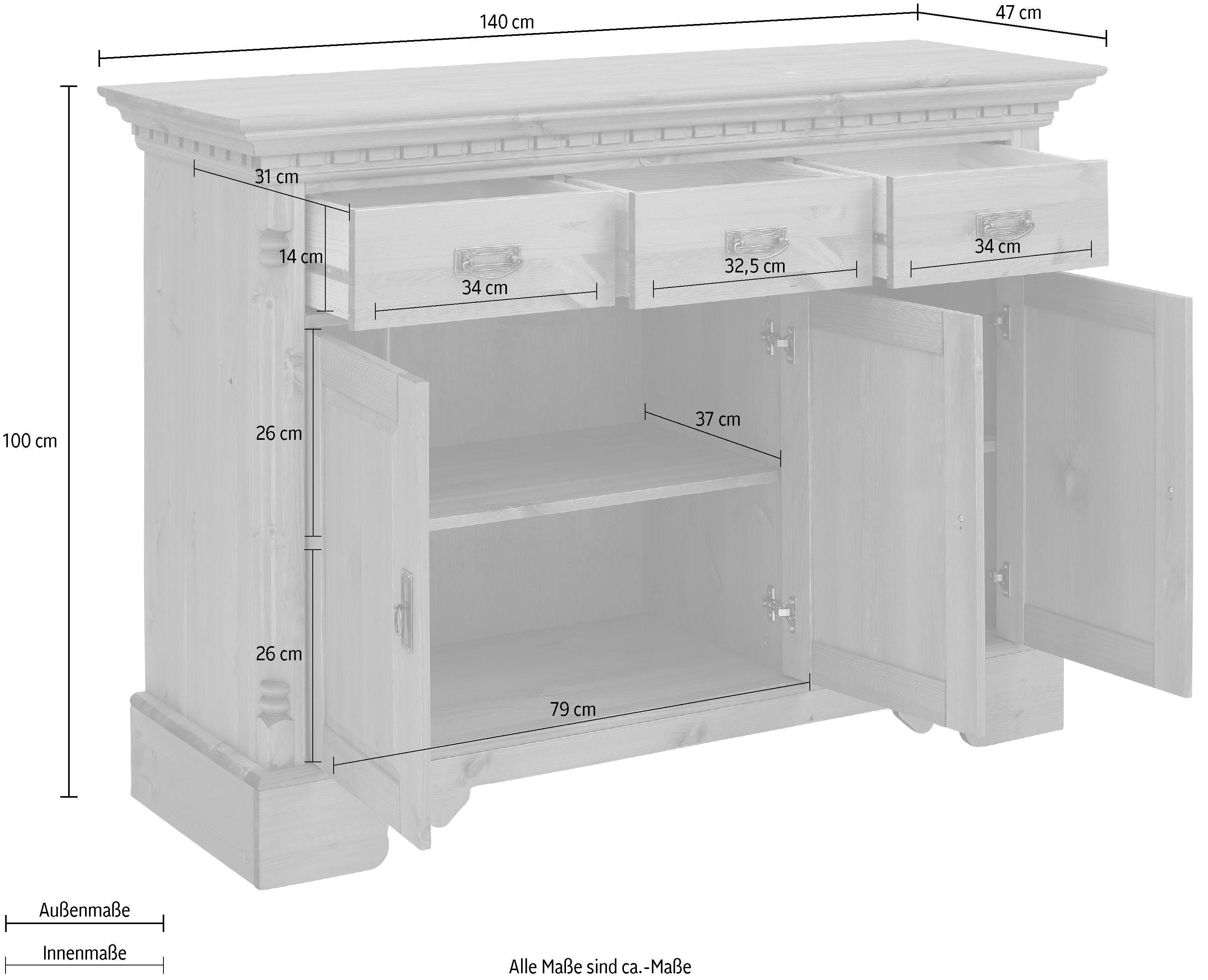 Home affaire Sideboard Milan, Kommode, Breite 140 cm