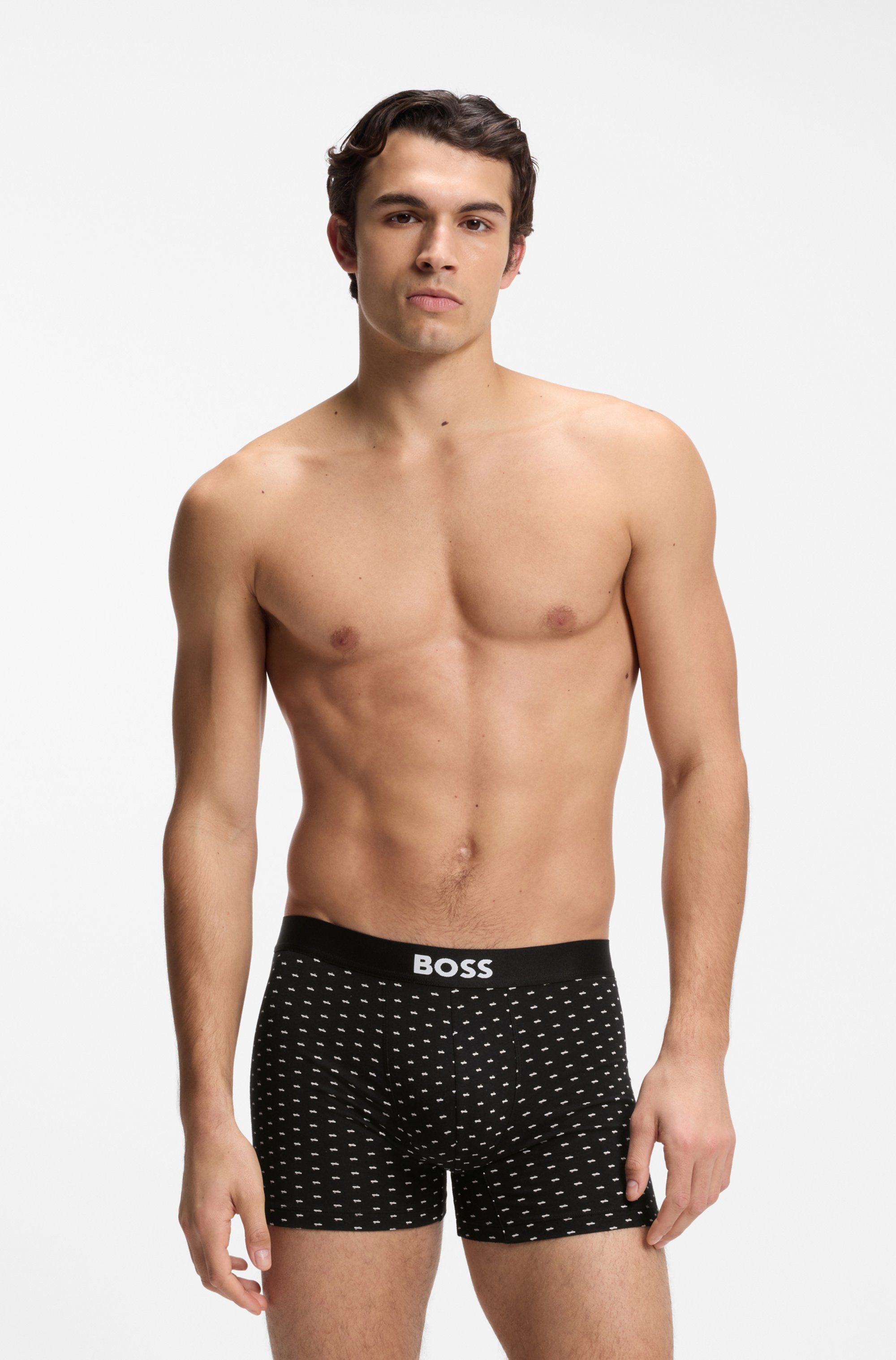 BOSS Boxershorts Boxer Brief 3P BOSS ONE (3-St) elastischer Bund mit Logo, 1x gemustert, 2x uni