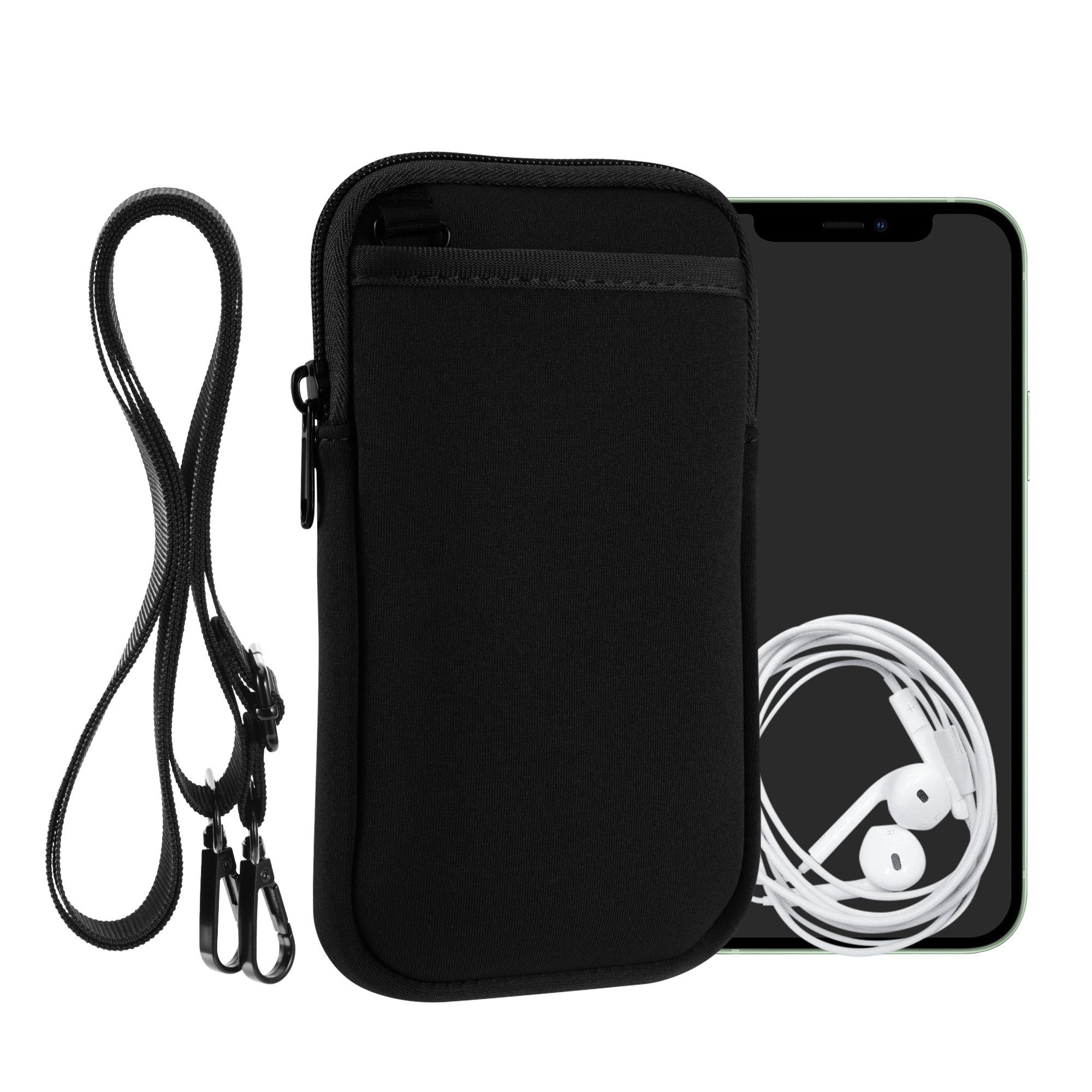 kwmobile Sleeve Handy Tasche zum Umhängen für XL - 6,7/6,8" Hülle mit Band, Necklace Case - Neopren Cover mit Reißverschluss