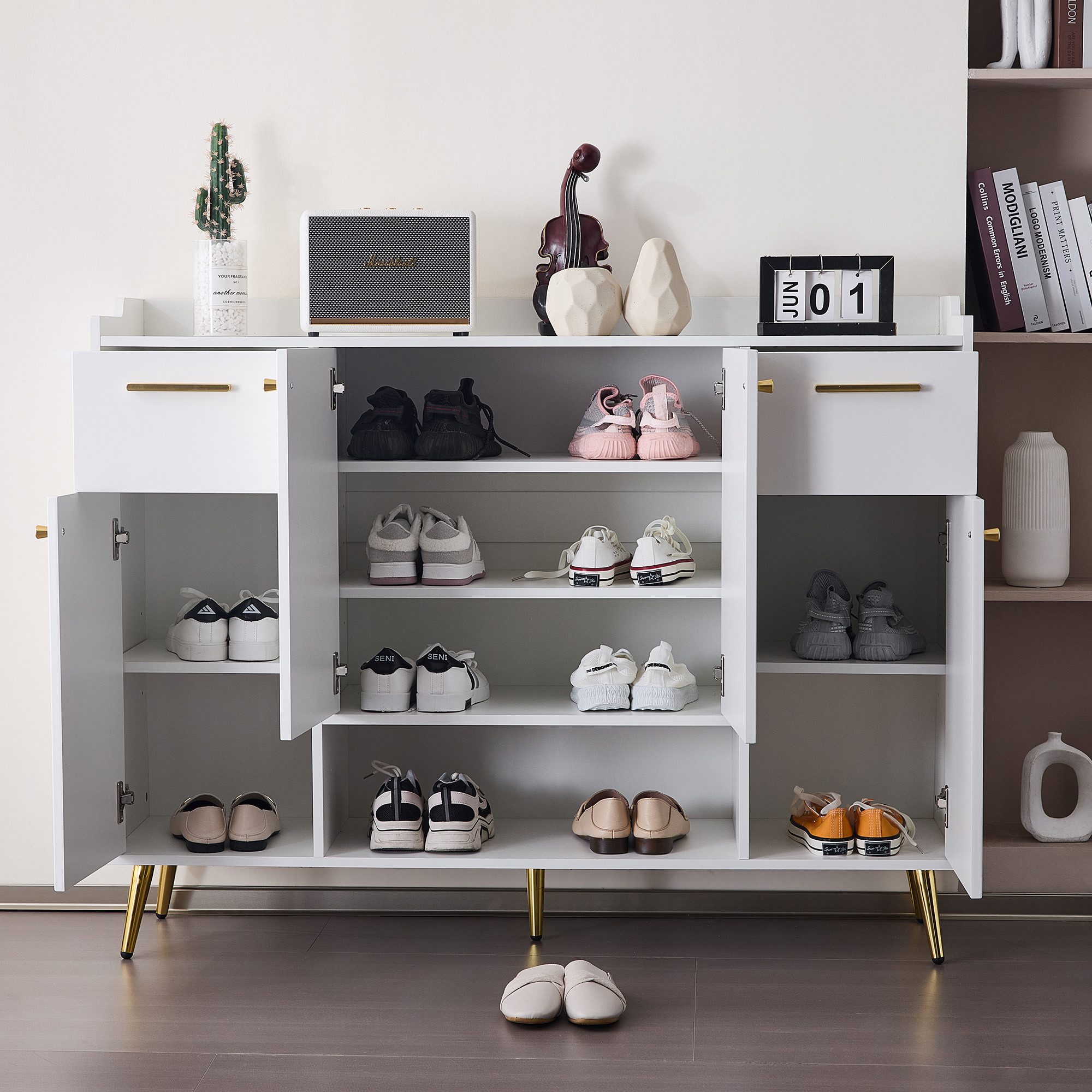 Flieks Schuhschrank Schuhkommode mit 2 Schubladen und 4 Türen (1-St., B130/ günstig online kaufen