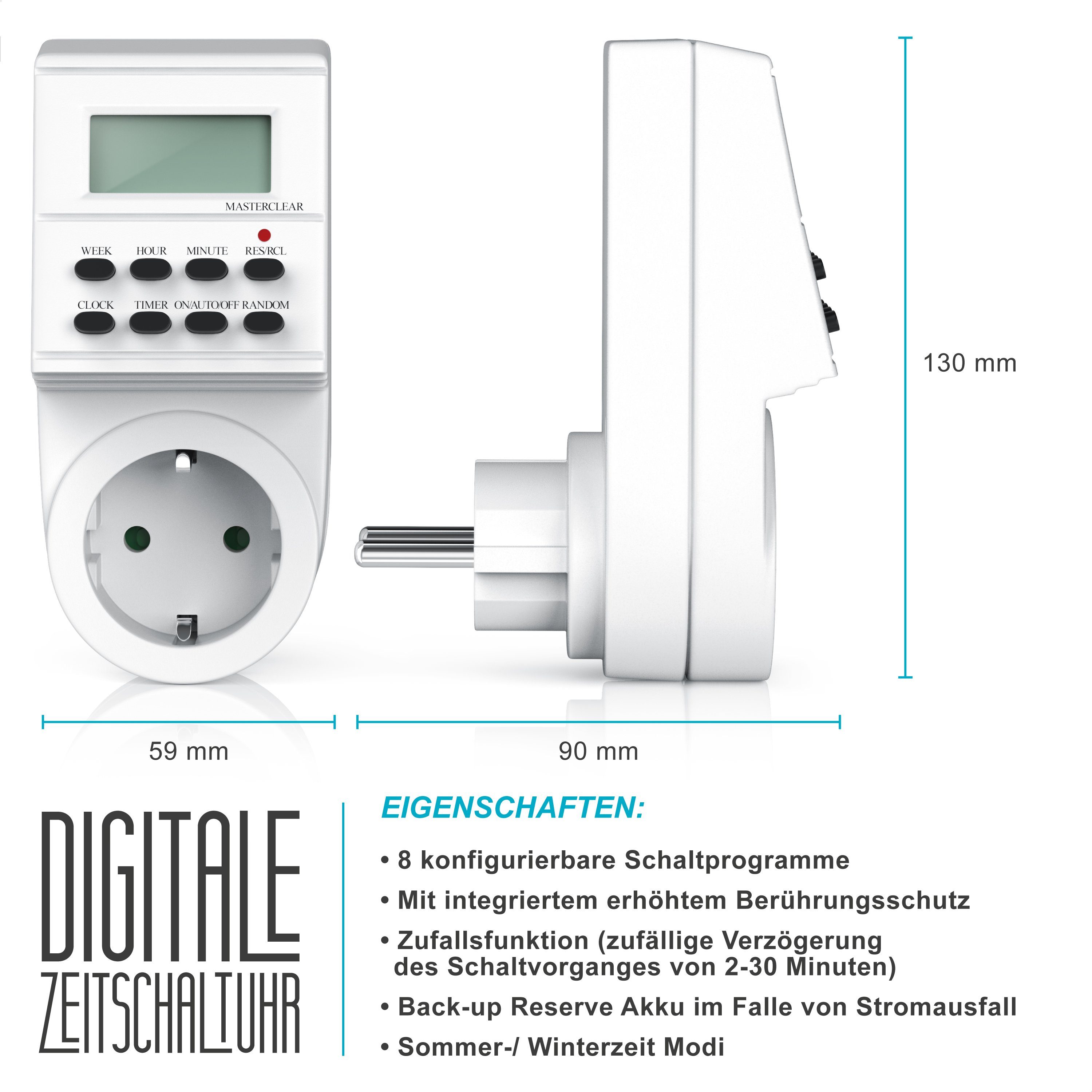 Arendo Zeitschaltuhr, digital, digitale Zeitschaltuhr Timer mit 1,5 Zoll LCD-Display - 3680W