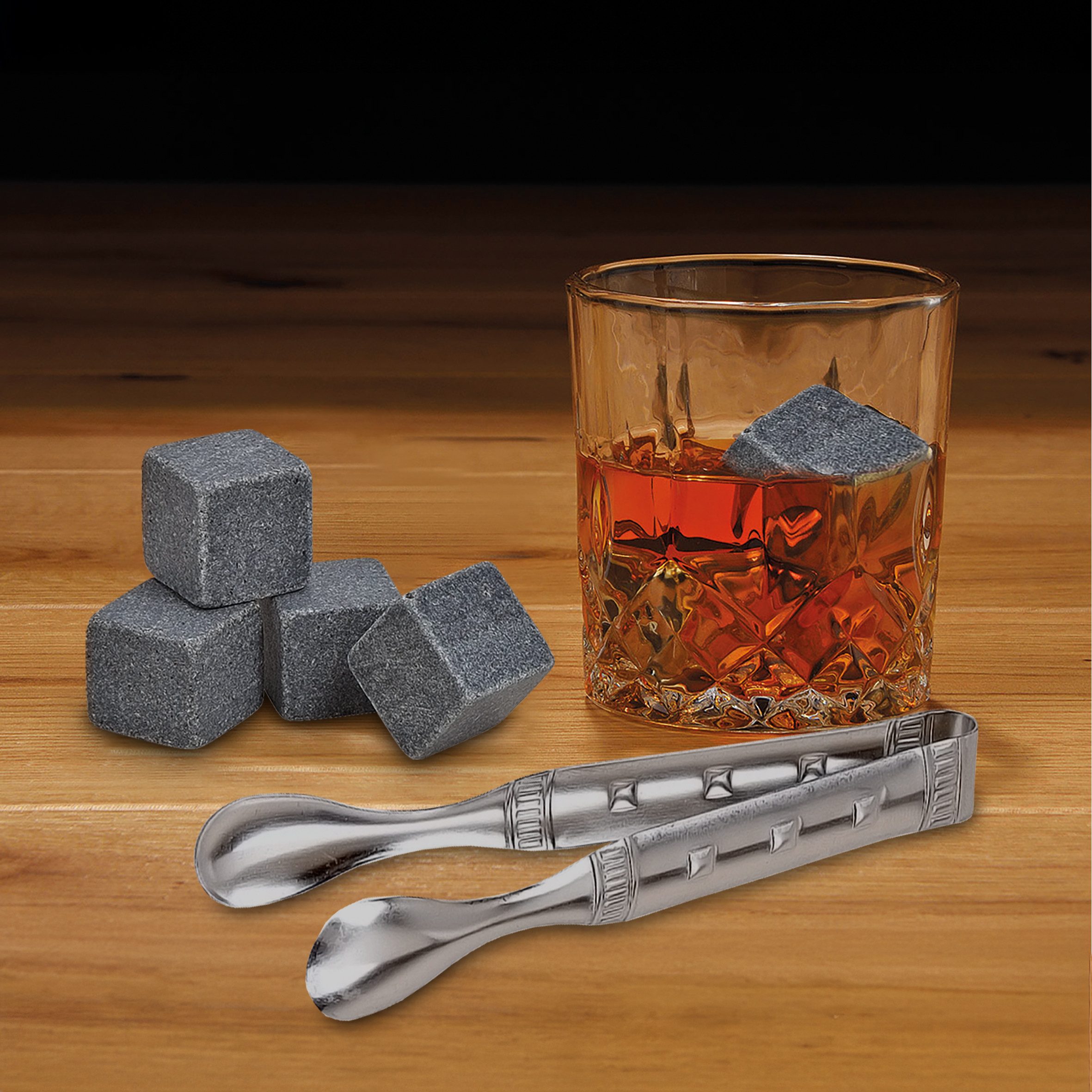 Woma Eiswürfel-Steine Basalt Whisky Steine Geschenk Set in edler Holzbox - 14-teilig, Wiederverwendbare Kühlwürfel inklusive Zange und Samtbeutel