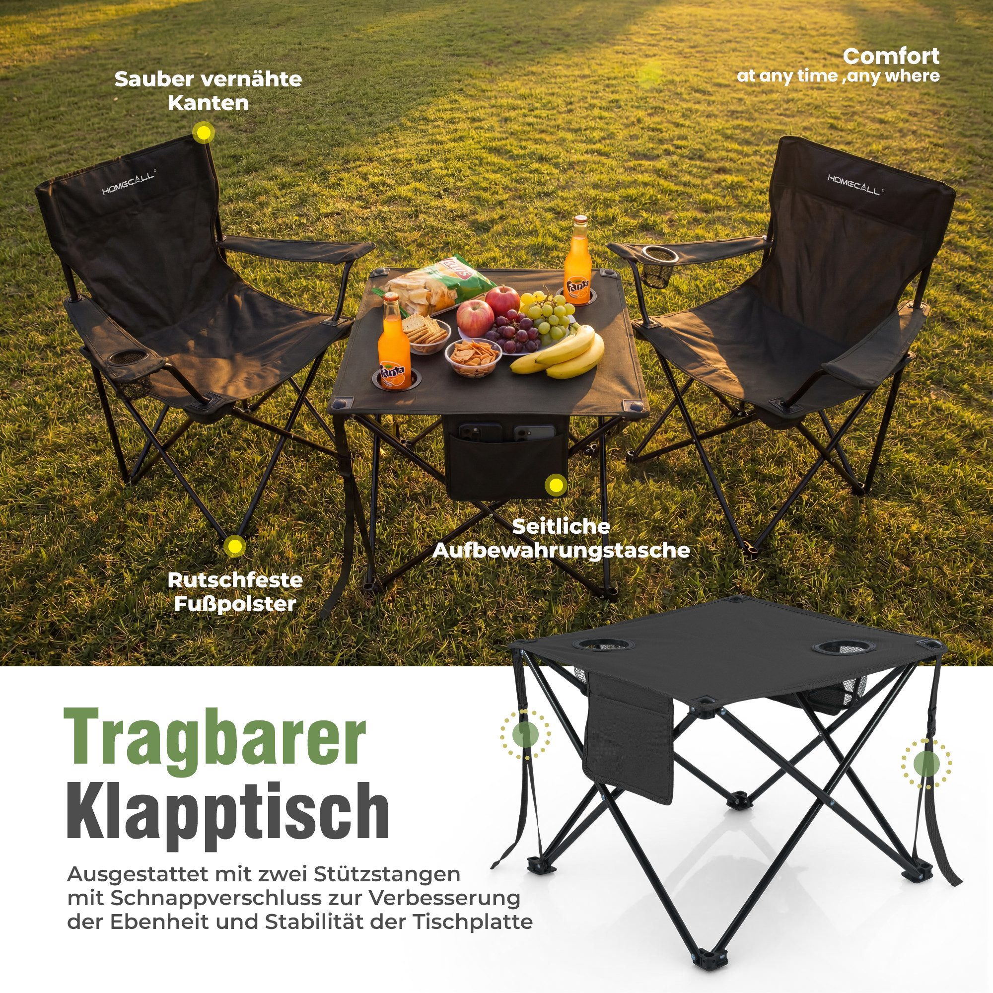 HOMECALL Campingstuhl Campingtisch mit Stühlen Klappstuhl Camping Faltstuhl Picknicktische (Rutschfest & Wetterfest, für Camping, Picknick, Angeln, 2 St), Falts – Bild 4 von 5