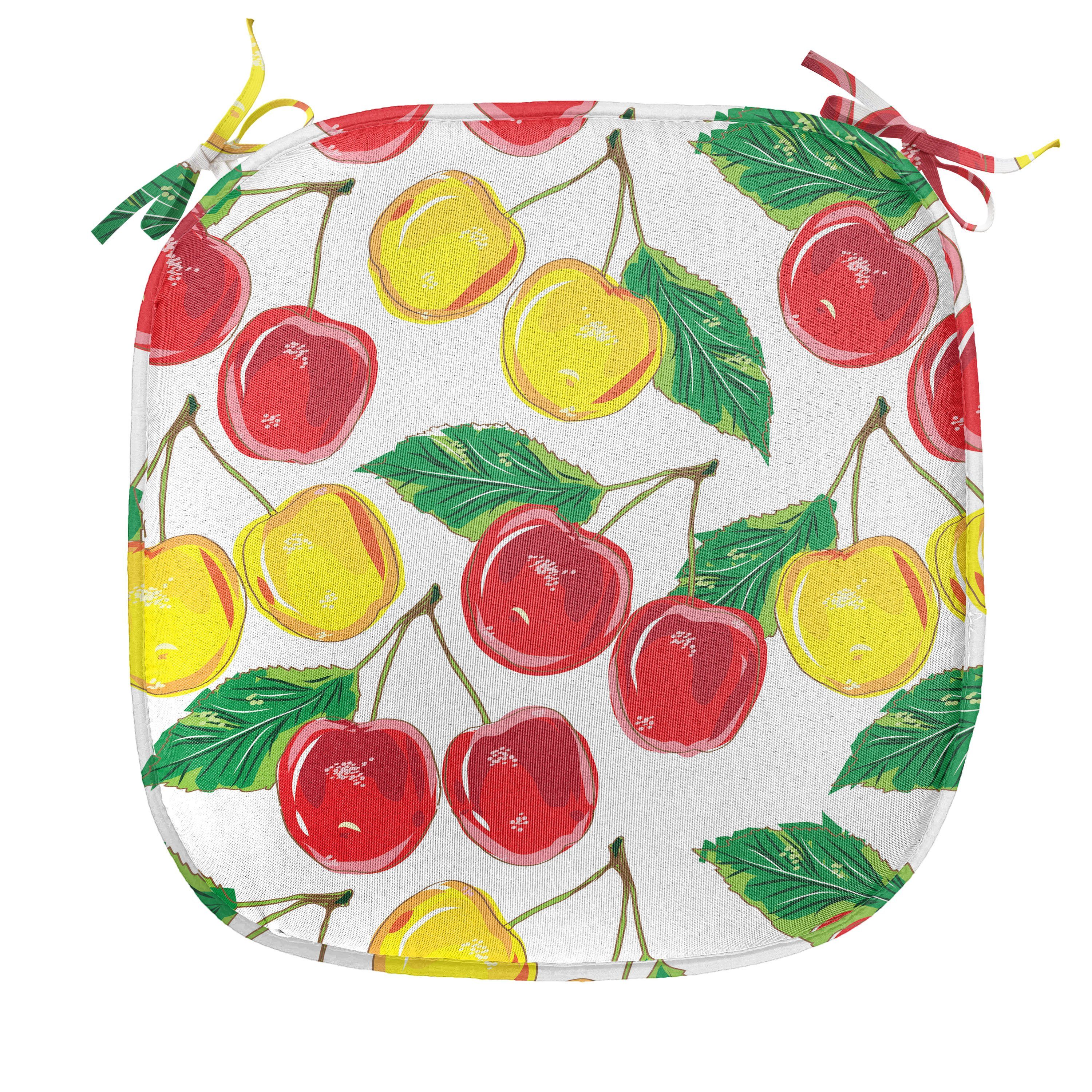 Abakuhaus Stuhlkissen Dekoratives wasserfestes Kissen mit Riemen für Küchensitze, Obst Grafik Farbige Kirschen