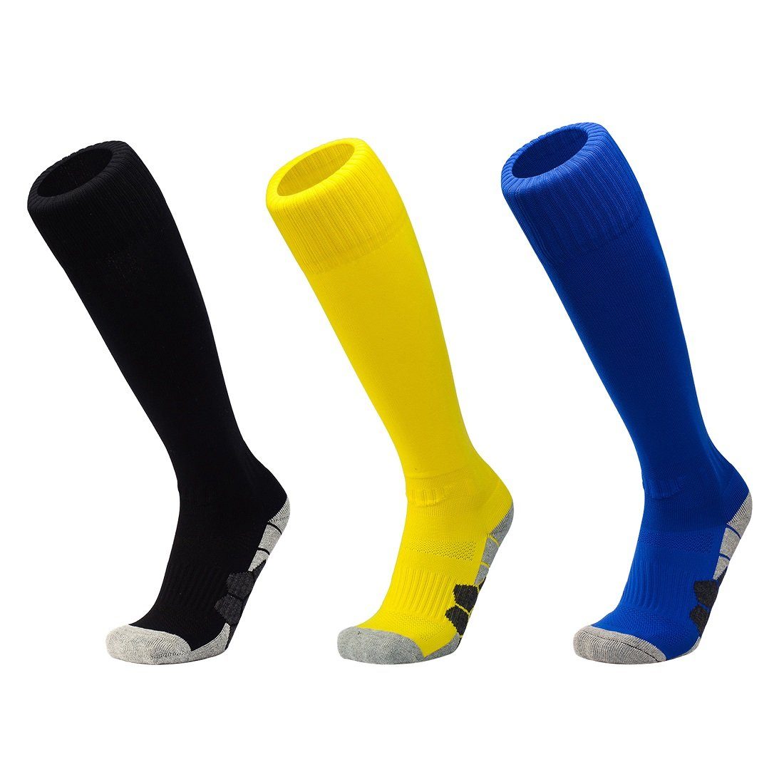 Sportsocken Stutzenstrümpfe Atmungsaktiv Fußballsocken Knie DEBAIJIA Unisex - Fußball Paare 3 Schwarz/Gelb/Blau Lang