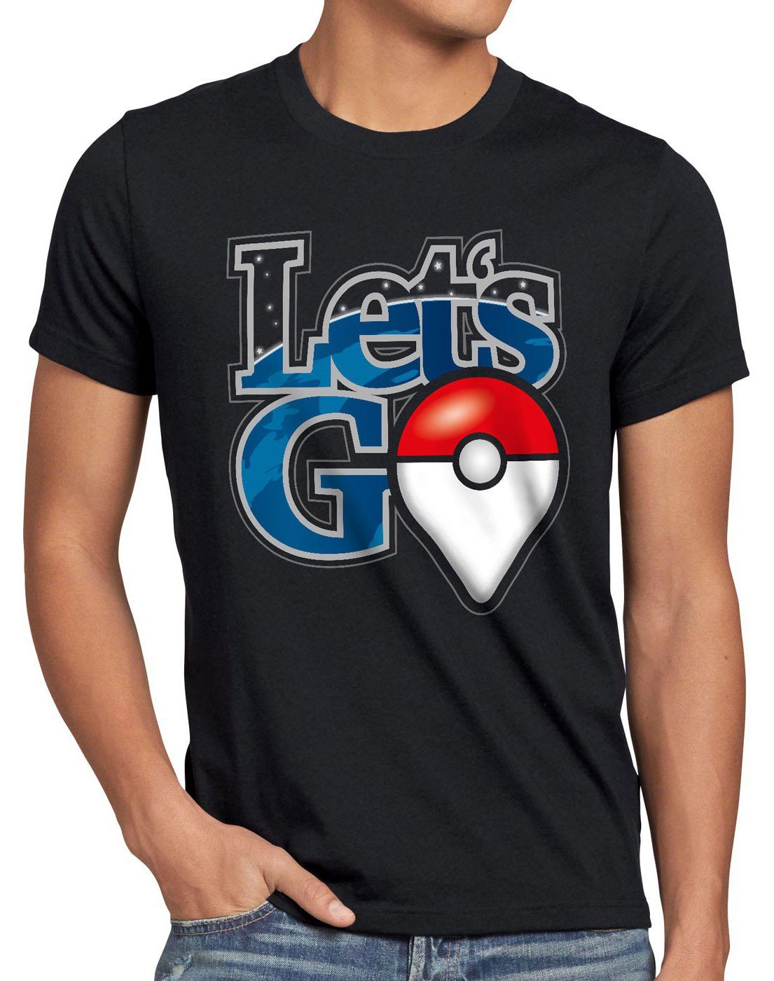 style3 Print-Shirt Herren T-Shirt Let's Go Pokéball monster spiel online
