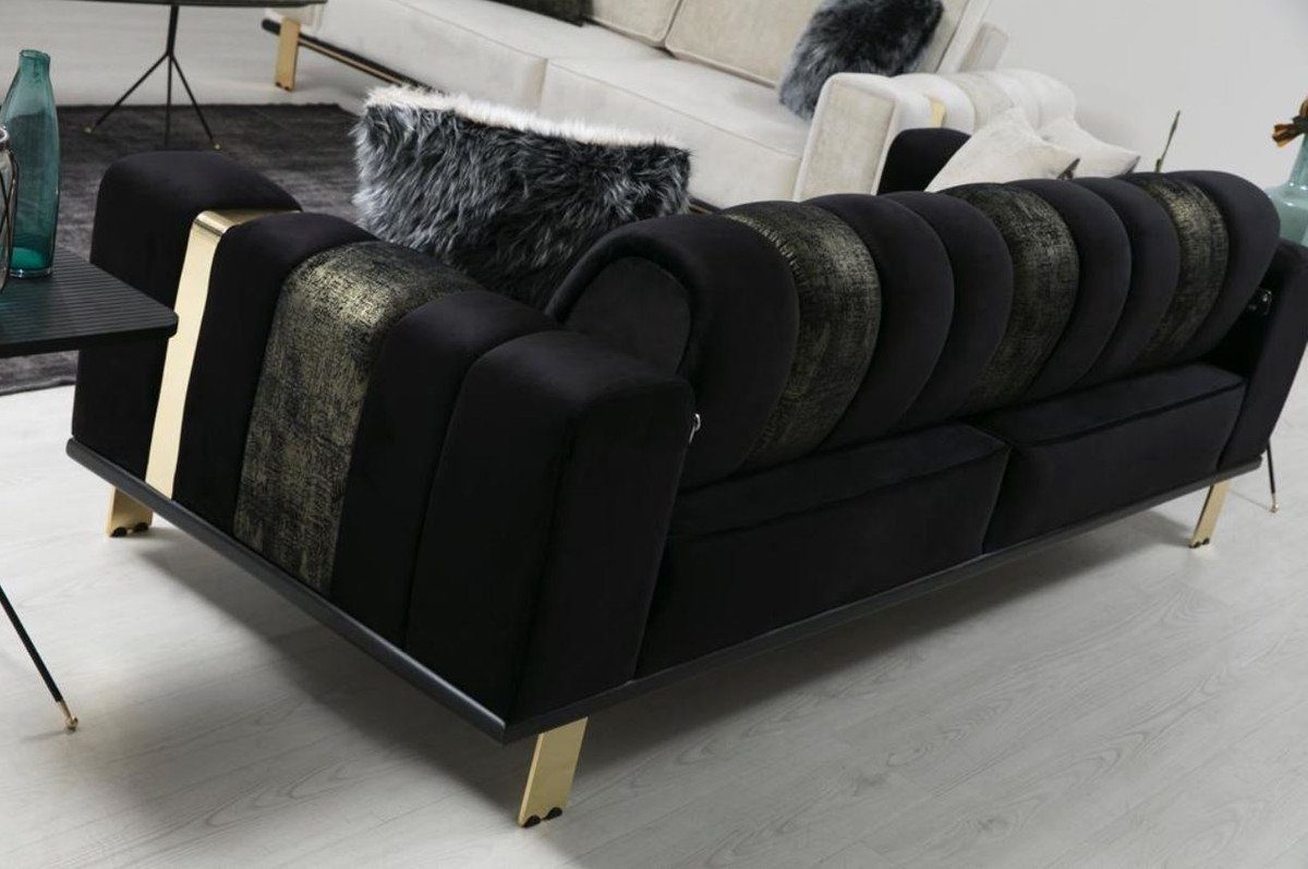Casa Padrino Sofa Luxus Gold Rückenlehne Sofa verstellbarer / Wohnzimmer x x H. - Möbel cm mit 76 93 Schwarz 223 - Wohnzimmer Luxus Möbel