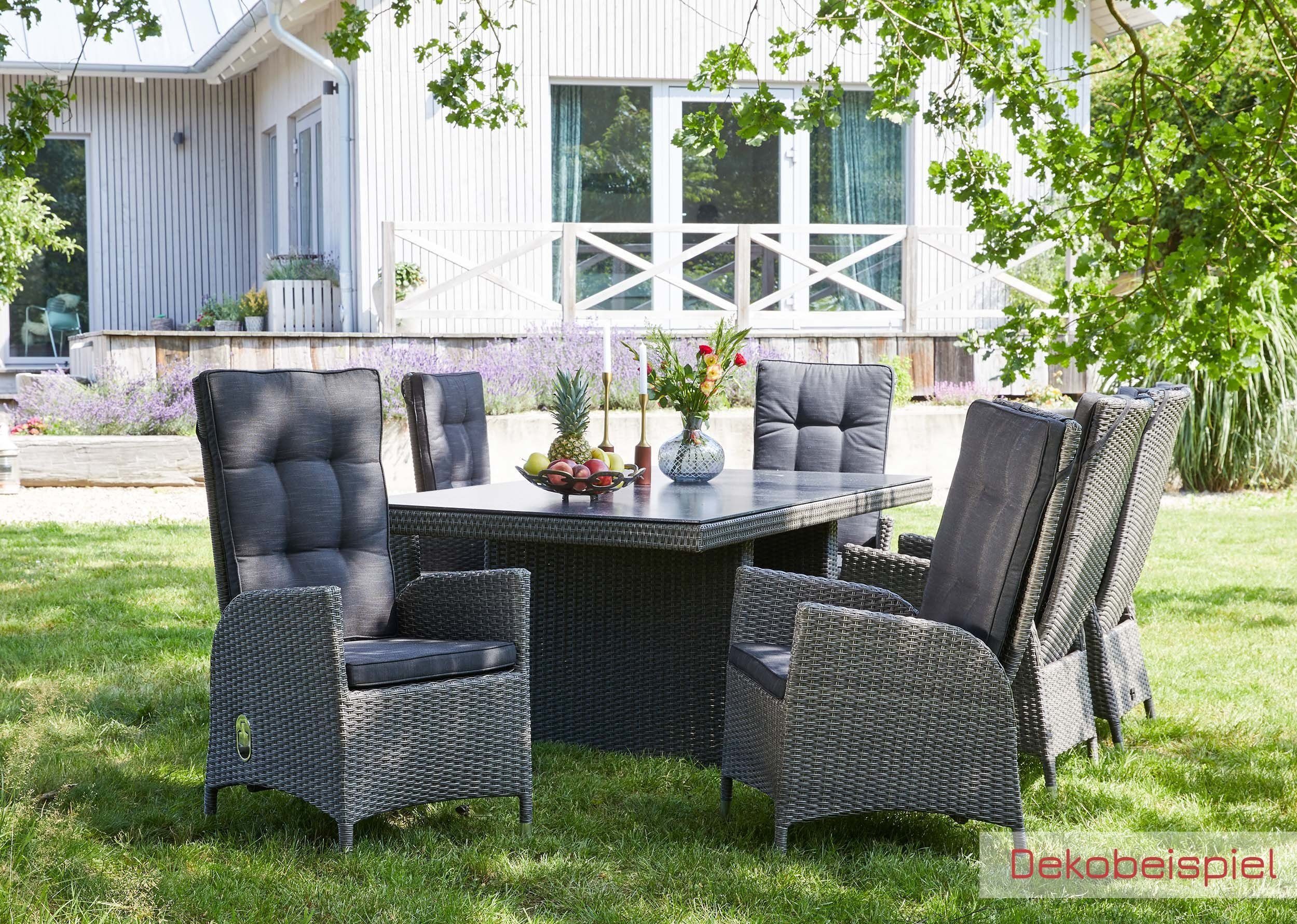 LC Garden Garten-Essgruppe »Barcelona« Dining Set I grau-mix Sitzgruppe Gartenset, (Gartenset, 7-tlg., 1x Tisch+ 6x Stuhl), mit bequemer Polsterung