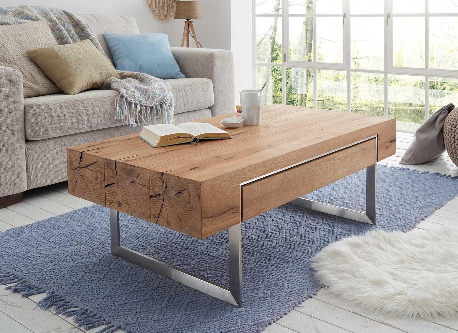 Couchtisch BIRMINGHAM, Asteichenholz furniert, Metallgestell, 1 Schublade, geölte Oberflächenbehandlung, B 110 x H 40 x T 60 cm