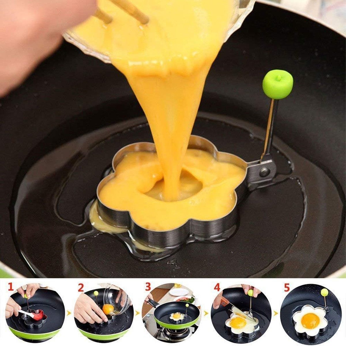 KINSI Cake-Pop-Form 5 Omelettformen, Omelettring, Edelstahl Eierringe, Küchengeräte, (5-tlg), Omelette-Ei, DIY-Modell Omelette-Maker, Omelette-Form Ringe