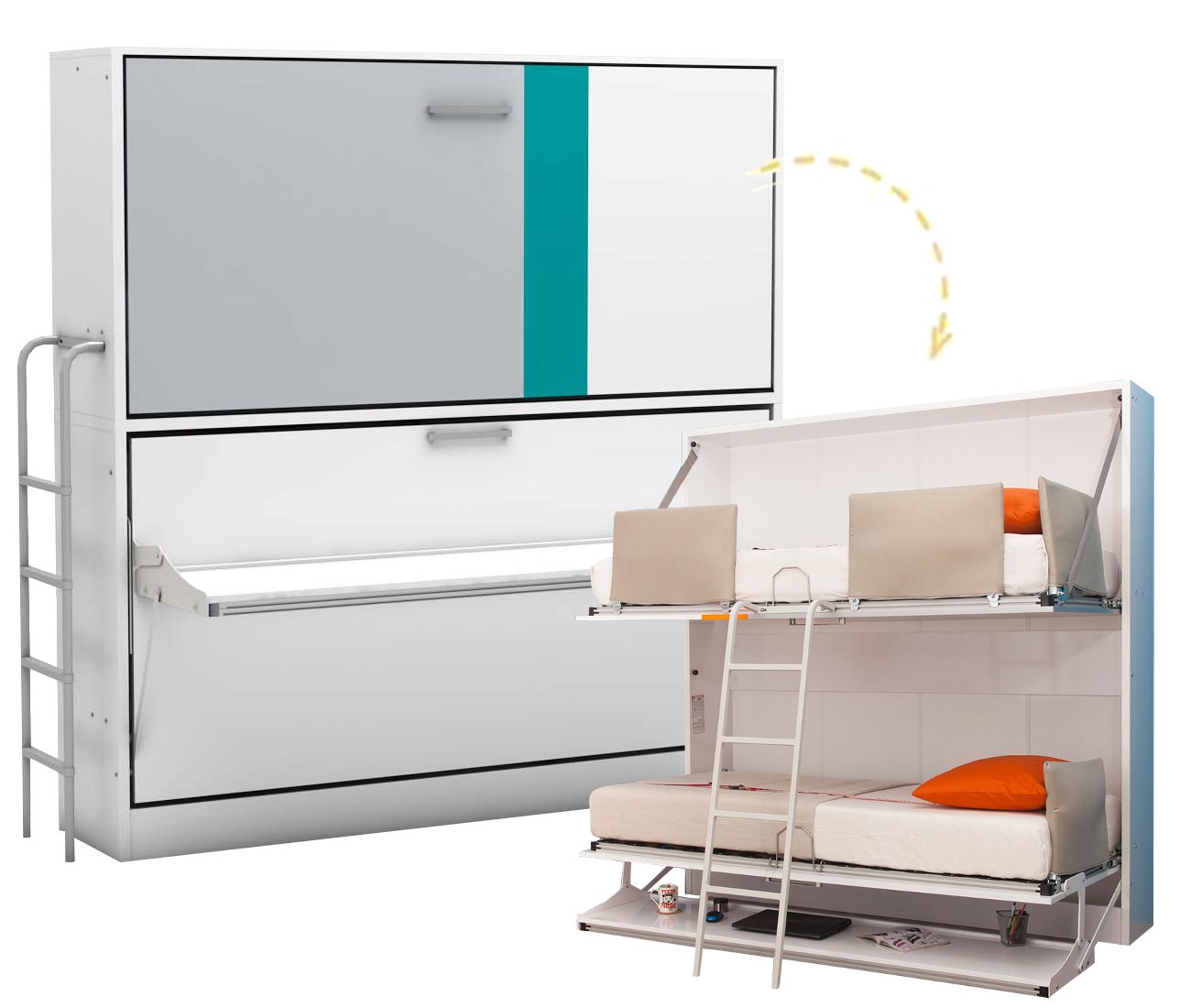 Multimo Klappbett »Multimo SMART Etagenbett mit Schreibtisch / Kinderbett /  Klappbett« horizontal klappbar