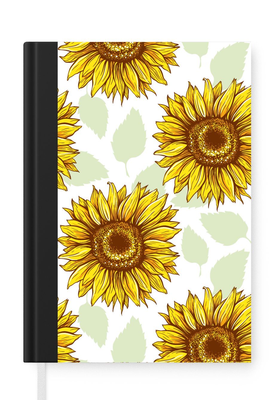 MuchoWow Notizbuch Sonnenblume - Muster - Blumen, Journal, Merkzettel, Tagebuch, Notizheft, A5, 98 Seiten, Haushaltsbuch