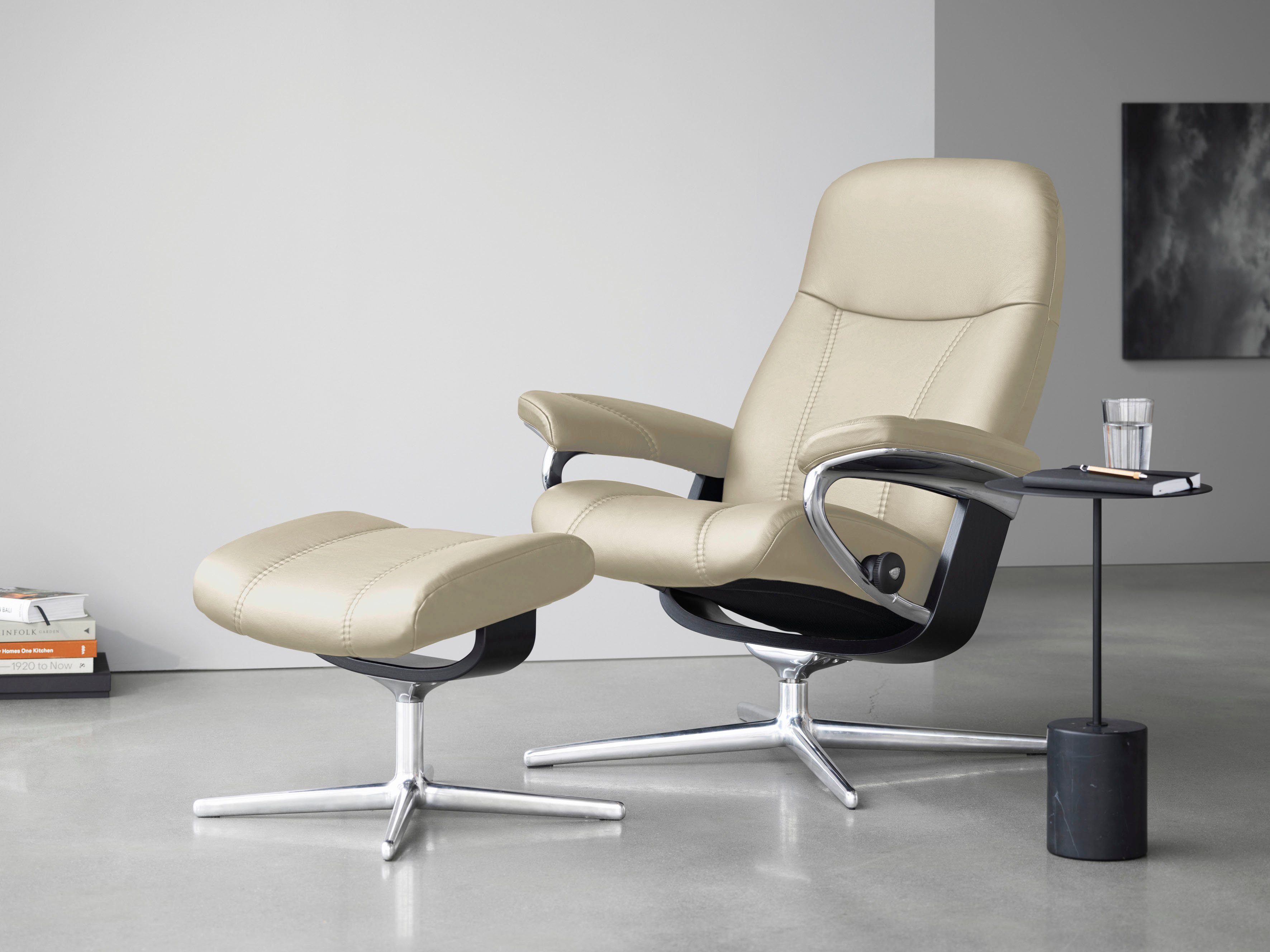 Stressless® Relaxsessel Consul (Set, Relaxsessel mit Hocker), mit Hocker, mit Cross Base, Größe S, M & L, Holzakzent Schwarz