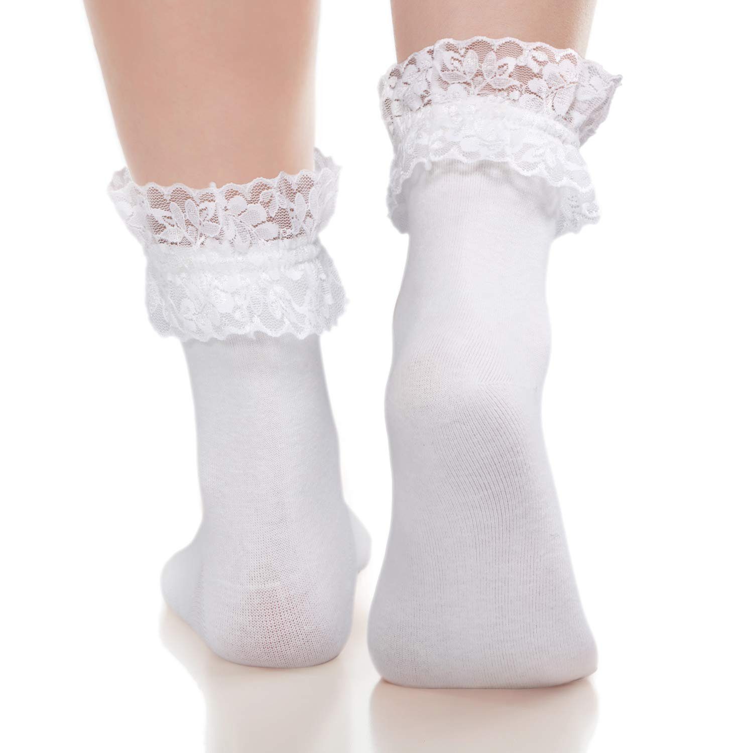 Frauen Paare Spitze Socken (2-Paar) POCHUMIDUU 6 Rüschen Söckchen Komfortsocken Rüschen