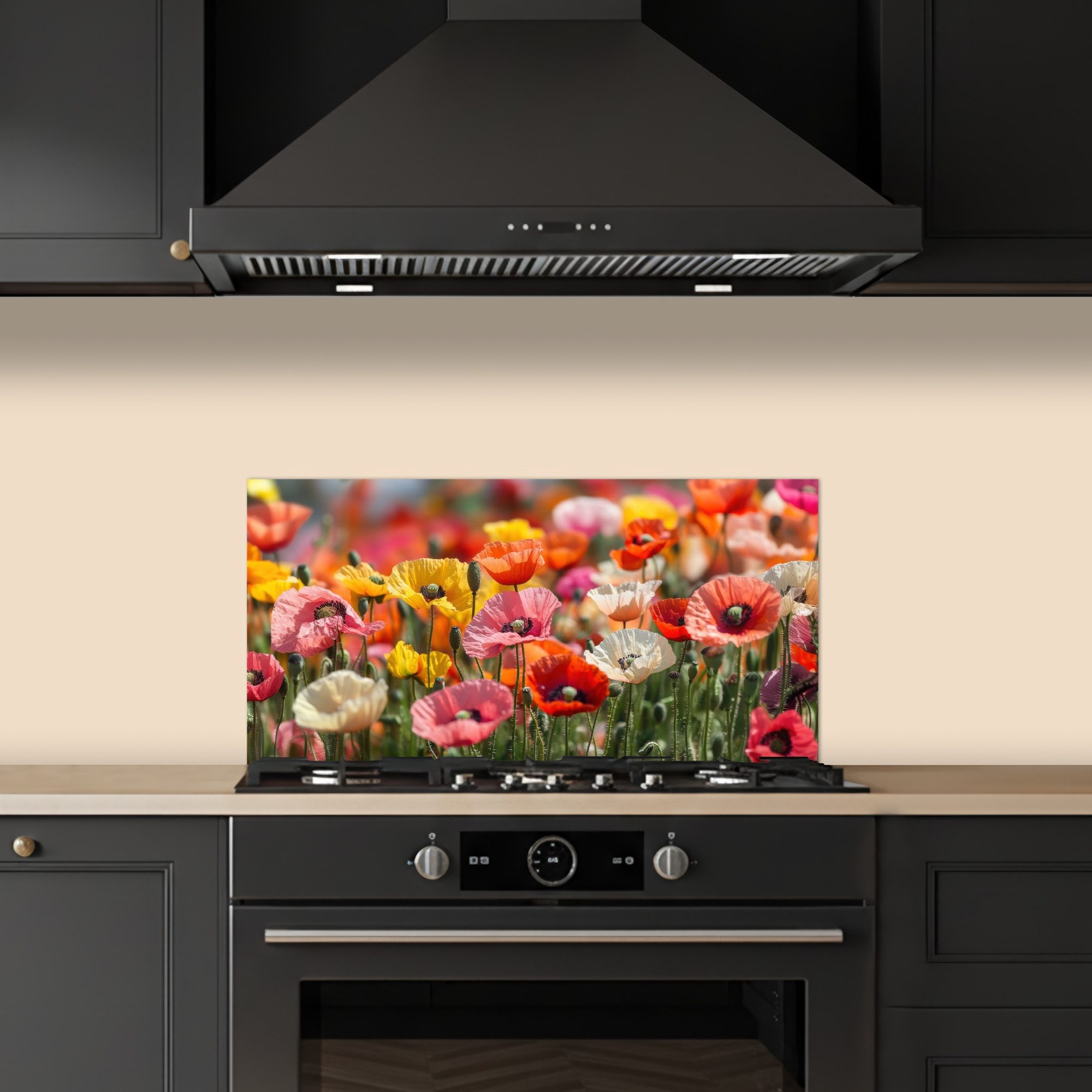 KitchenYeah Küchenrückwand selbstklebend (keine Folie) Blumenfeld - Mohnblumen - Farbenfroh, (1-tlg), Küchenrückwand, Spritzschutz, Kitchen, 60x30 cm – Bild 5 von 5