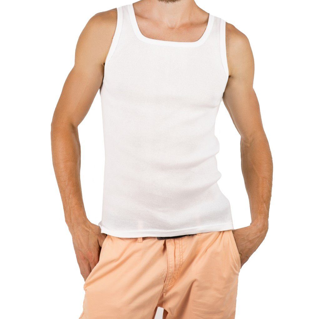 STTS Unterhemd 3-er Pack Herrenunterhemden 100% Weiß Top-Qualität Feinripp Baumwolle