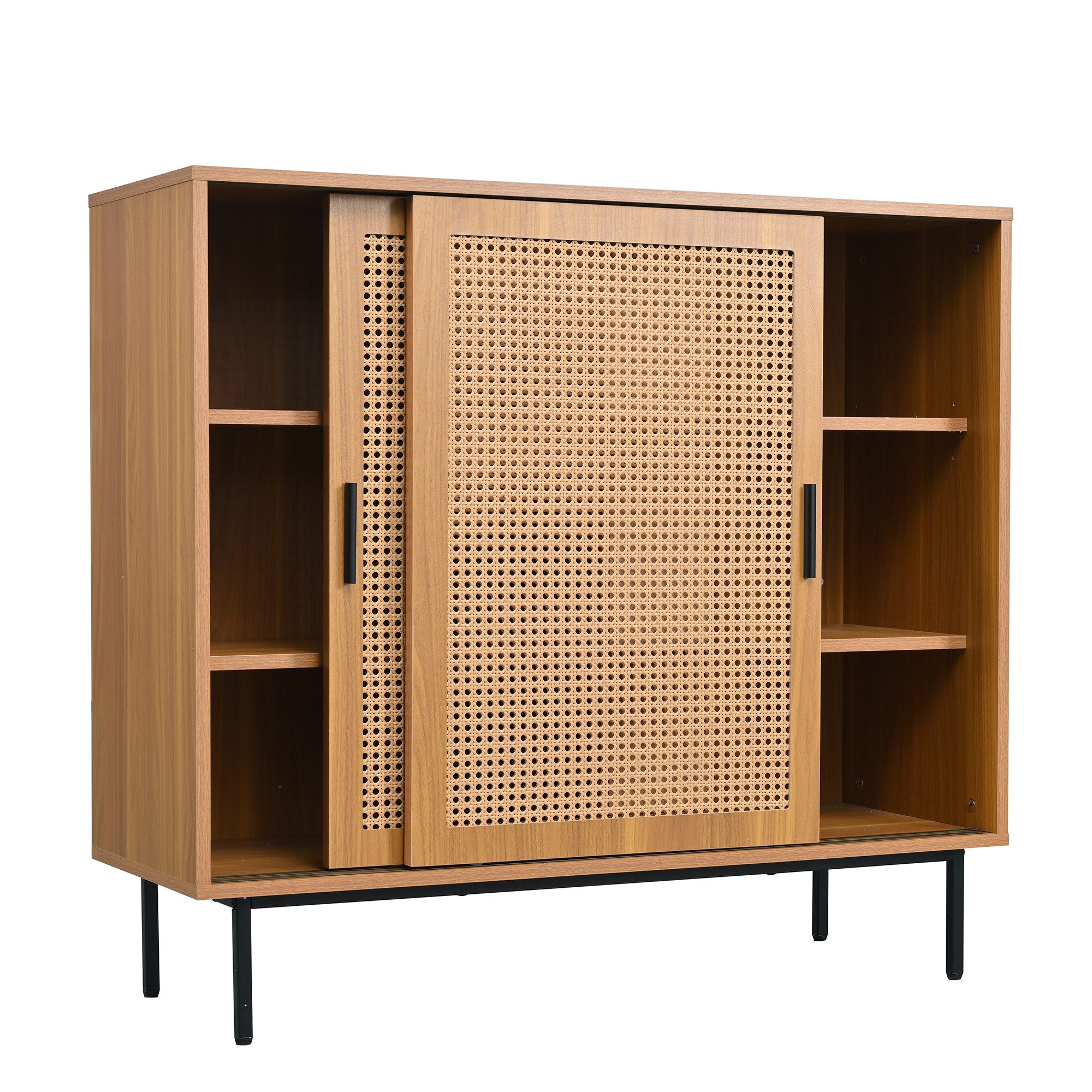 Flieks Sideboard mit 2 Rattan-Schiebetüren (100x37x90 cm, 1 St), Küchenschrank Kommode Aufbewahrungsschrank Wohnzimmer