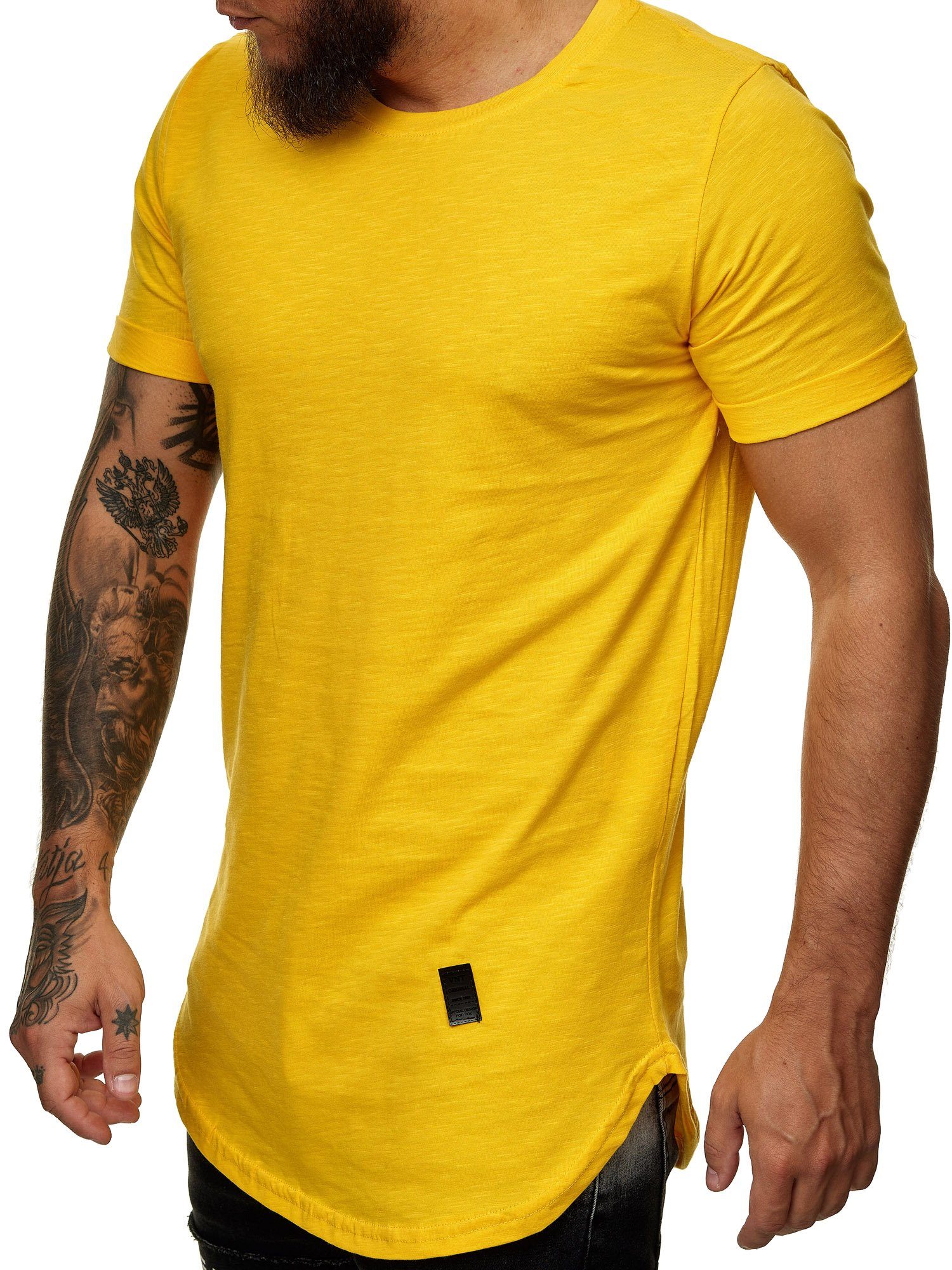 Code47 T-Shirt Oversize Herren Vintage T-Shirt Basic Shirt Round Neck Zipper Shirt (1-tlg) Gelb