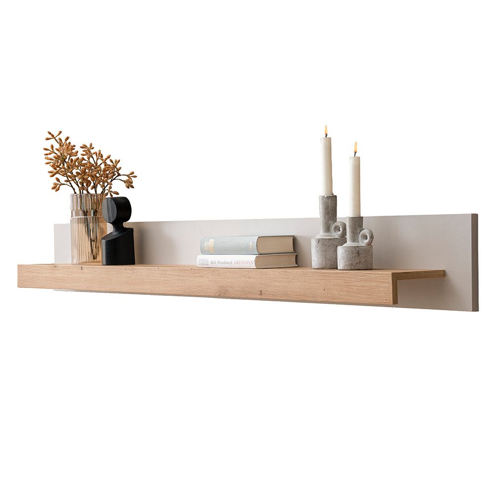 Lomadox Wandregal SITTEN-61, 189 cm, Eiche mit Kaschmir Beige, Ablagefläche für Deko