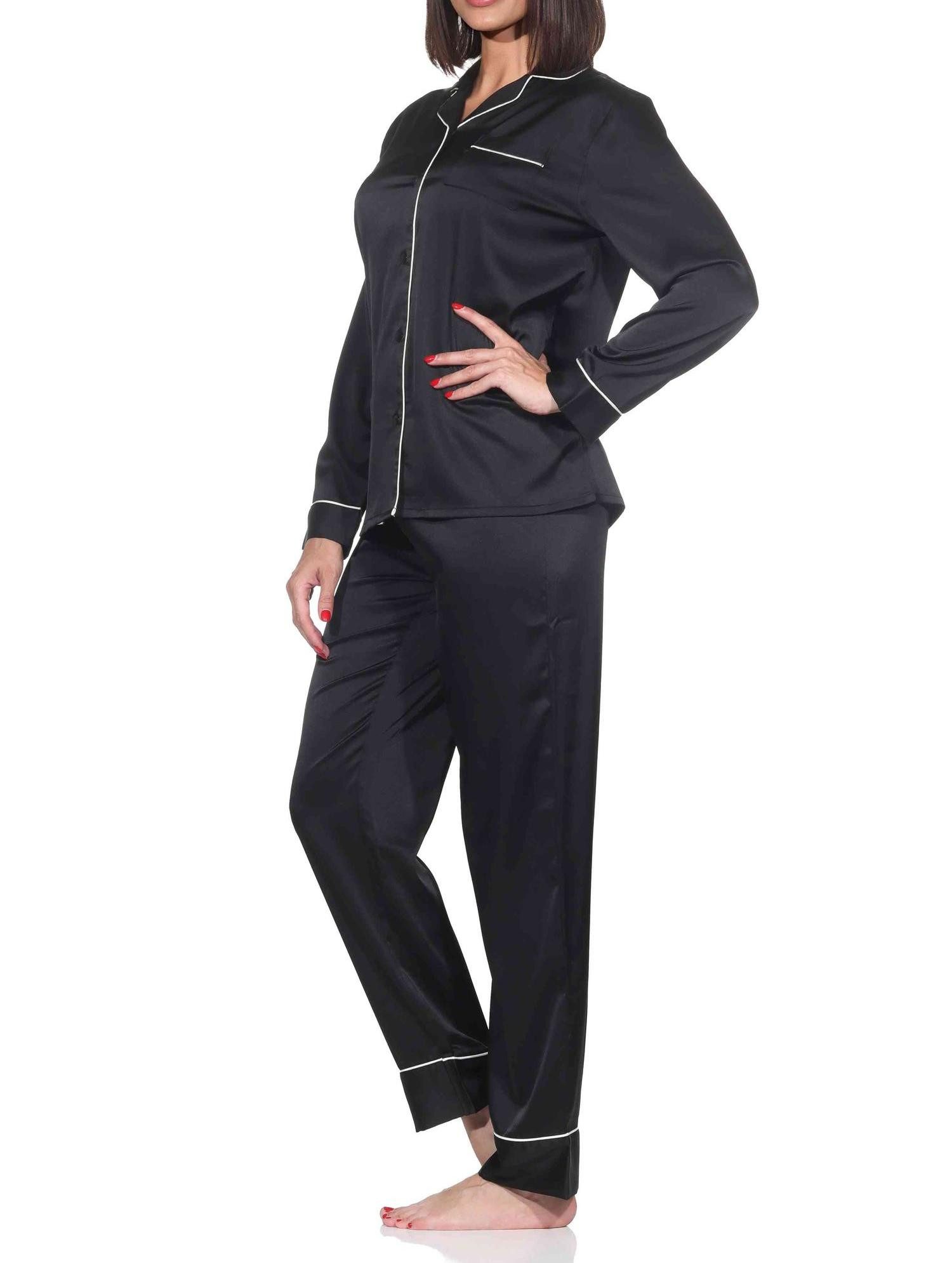 Normann Pyjama Normann Satin Damen Schlafanzug langarm Pyjama mit Knopfleiste – Bild 2 von 4