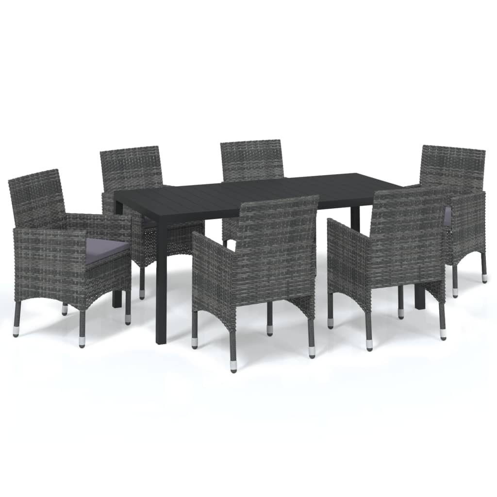 Garten-Essgruppe 7-tlg. Garten-Essgruppe mit Kissen Poly Rattan Grau