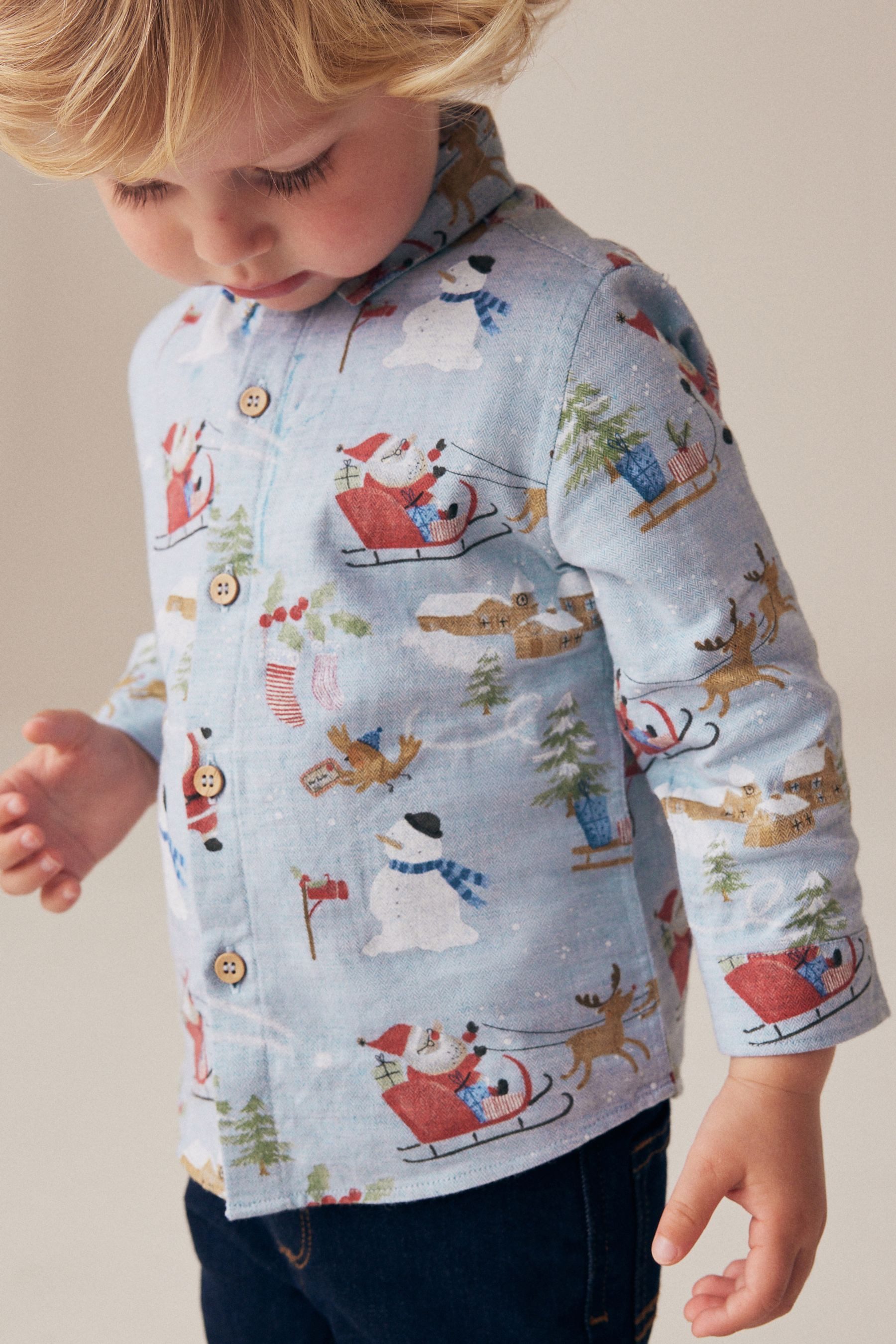 Next Long-Sleeved Shirt Long-Sleeved Christmas Shirt made from 100% Cotton (1-piece)