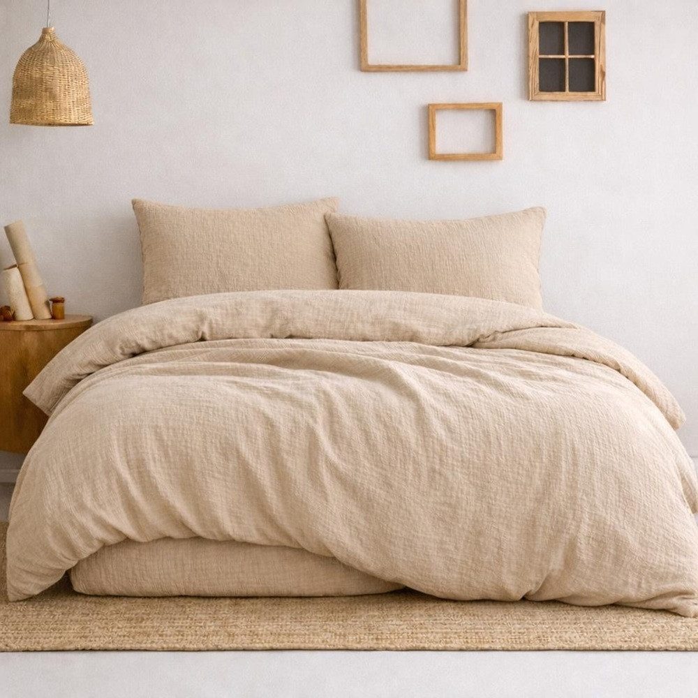 Sandiik Bettwäsche Musselin Bettwäsche „Oat Beige“ – aus Biobaumwolle, Biobaumwolle, Made in Stuttgart