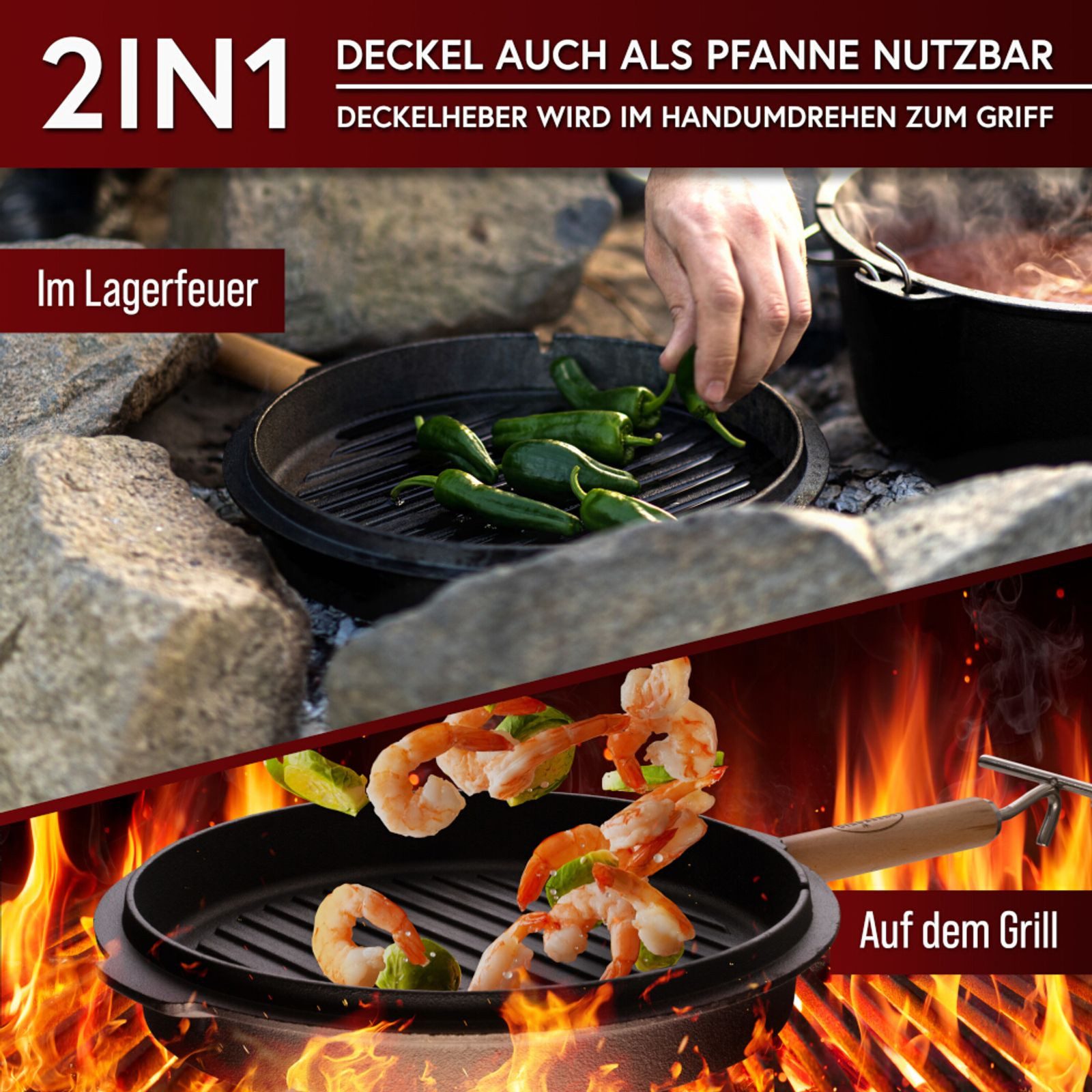GUSSKÖNIG Topf-Set Gusseisen Set 8-teilig in Holzbox mit Dutch Oven, Gusseisen