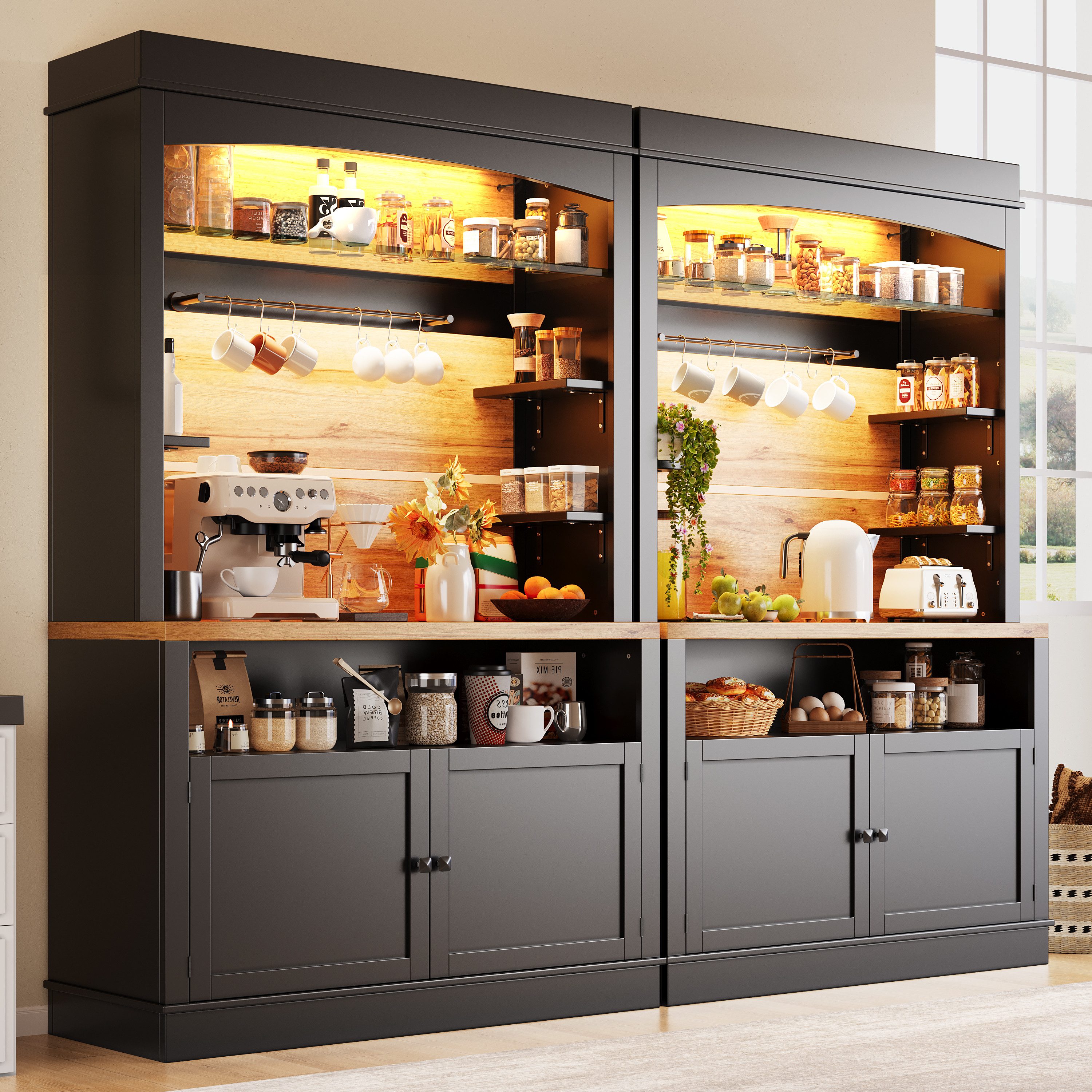 OKWISH Hochschrank Küchenbuffet,Kommode,Sideboard (mit LED-Beleuchtung, Kip günstig online kaufen